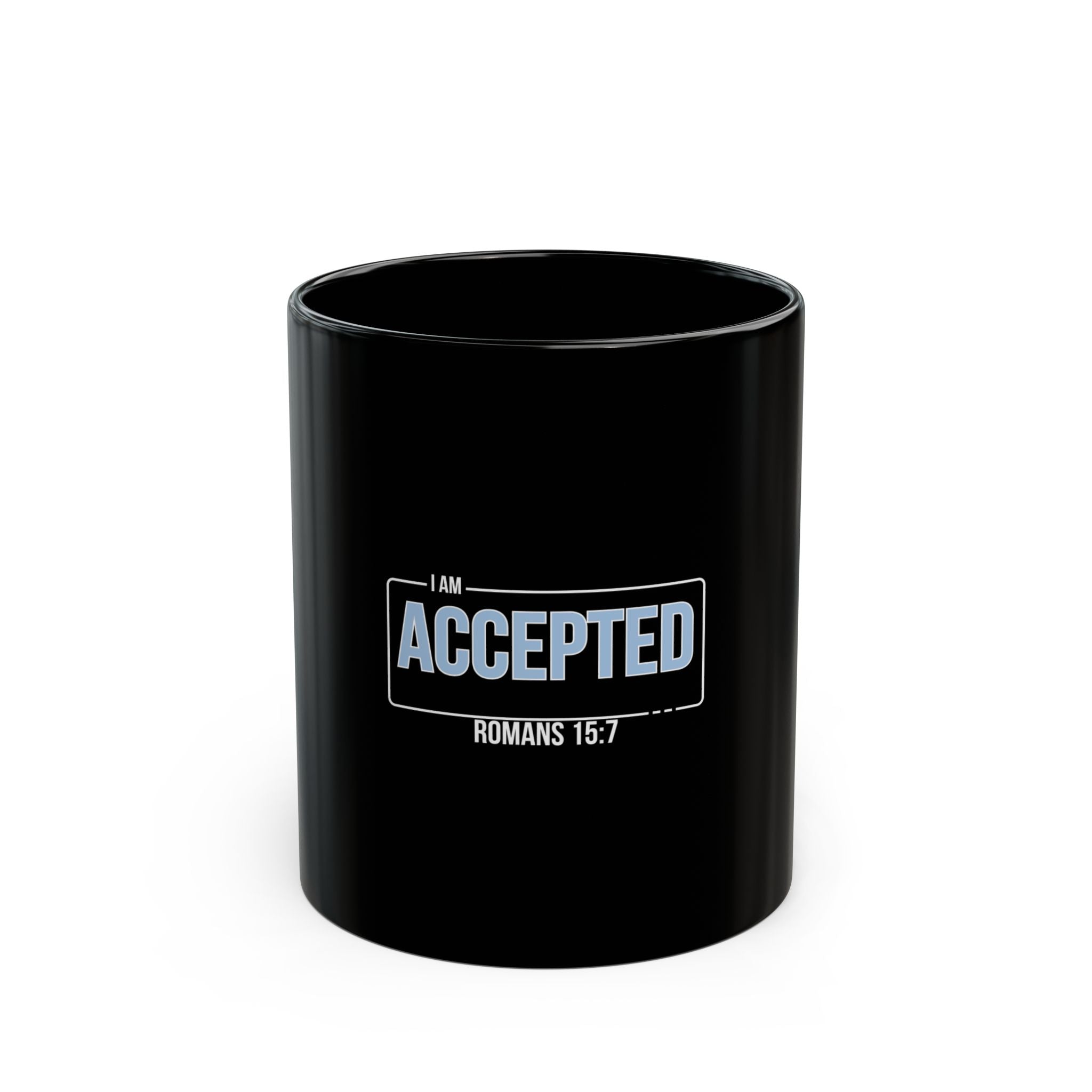 “I Am Accepted” Christian Ceramic Mug – Romans 15:7 Scripture Coffee Cup (11oz & 15oz) – Faith-Inspired Gift