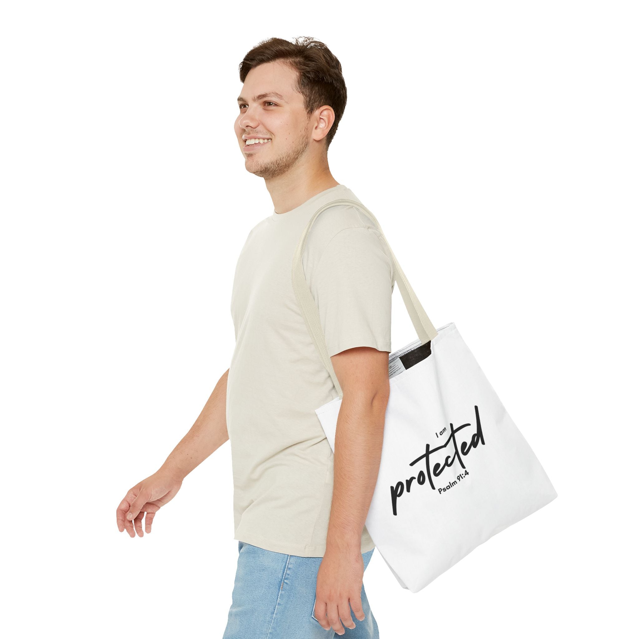 I Am Protected Tote Bag — Psalm 91:4 Christian Scripture Canvas Tote | Faith-Based Carryall