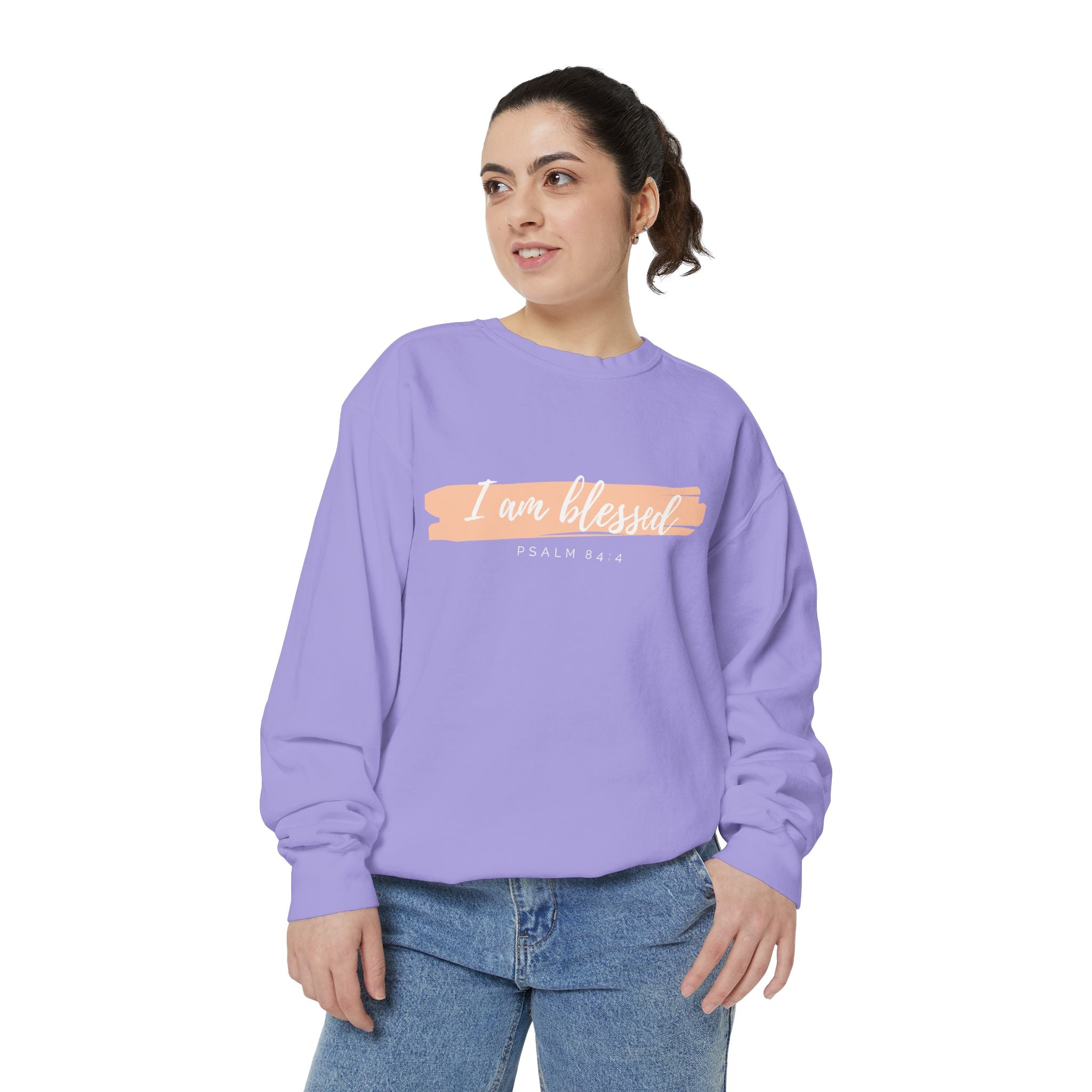 I Am Blessed Sweatshirt – Psalm 84:4 Christian Inspirational Crewneck (Garment-Dyed)