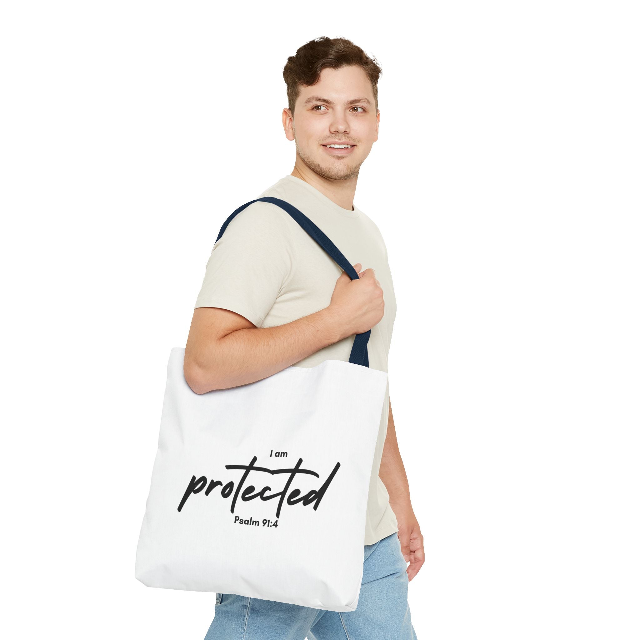 I Am Protected Tote Bag — Psalm 91:4 Christian Scripture Canvas Tote | Faith-Based Carryall