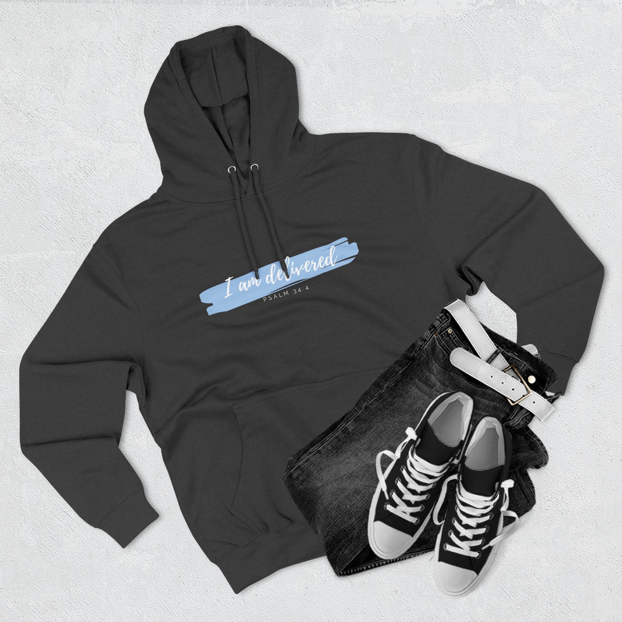 I Am Delivered Christian Hoodie — Psalm 34:4 Faith Hoodie | Inspirational Scripture Pullover | Unisex Christian Apparel