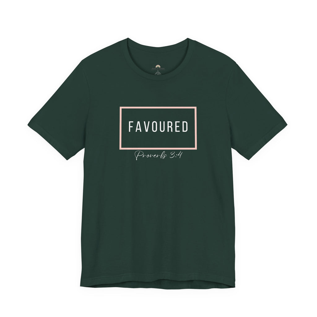 Favoured Christian T-Shirt – Proverbs 3:4 Scripture Tee | Faith-Based Unisex Shirt