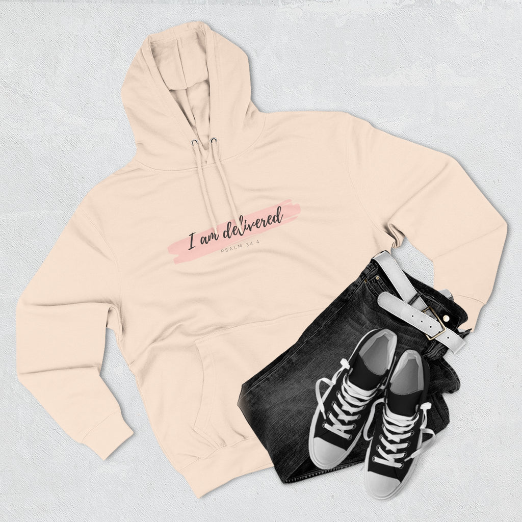 I Am Delivered Christian Hoodie — Psalm 34:4 Faith Hoodie | Inspirational Scripture Pullover | Unisex Christian Apparel