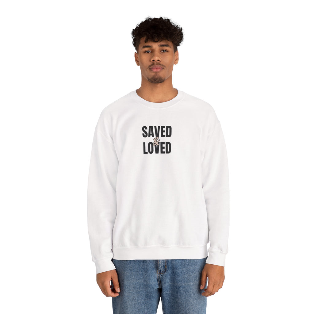 Saved & Loved Crewneck Sweatshirt — Psalm 91:16 Christian Faith Sweatshirt