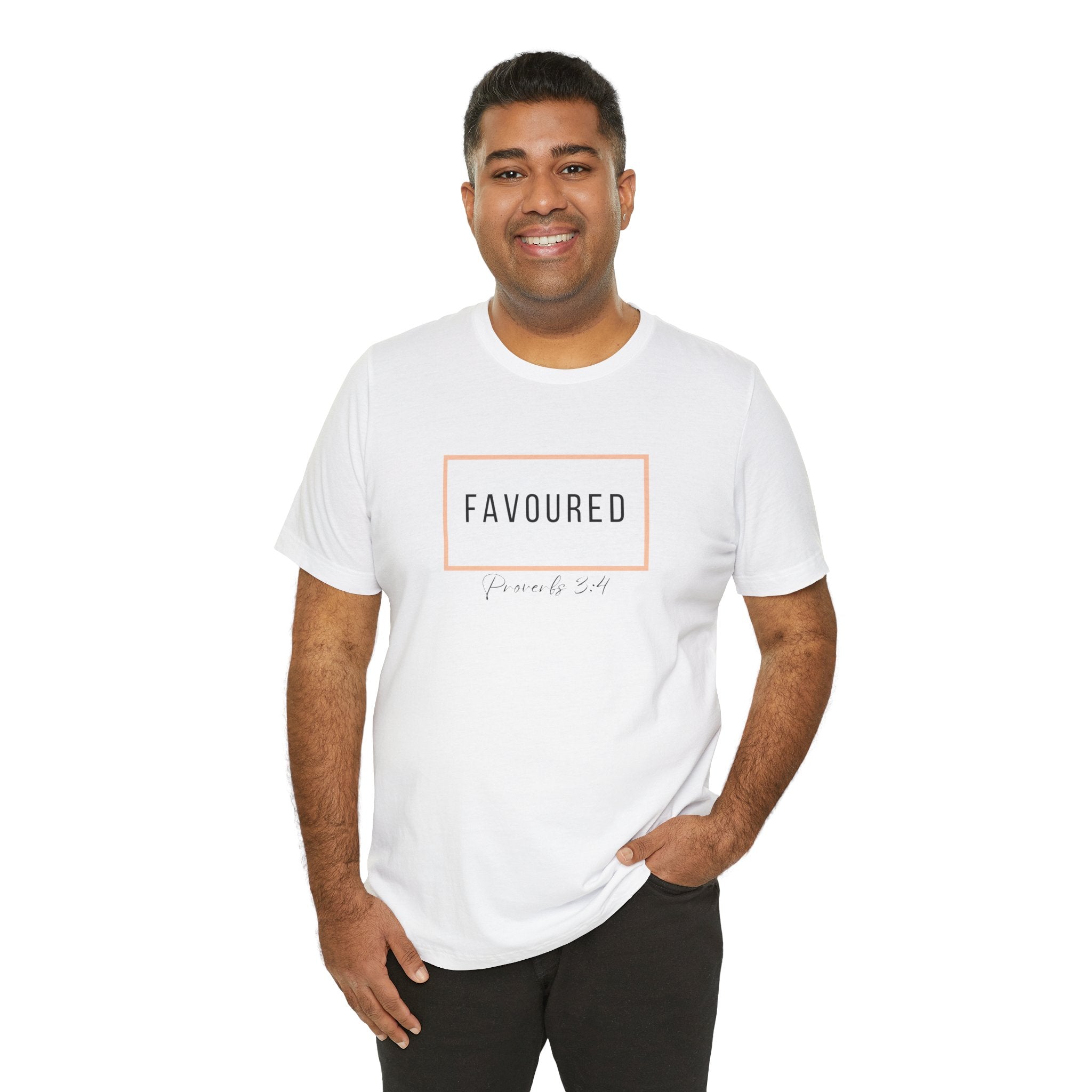 Favoured Christian T-Shirt – Proverbs 3:4 Scripture Tee | Faith-Based Unisex Shirt