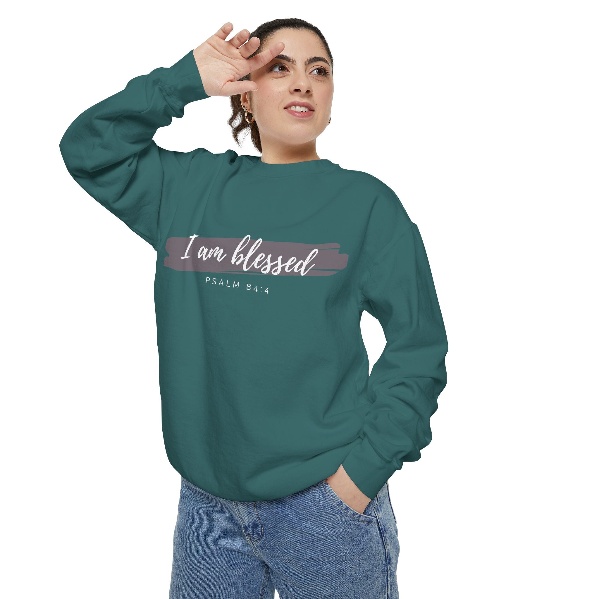 I Am Blessed Sweatshirt – Psalm 84:4 Christian Inspirational Crewneck (Garment-Dyed)