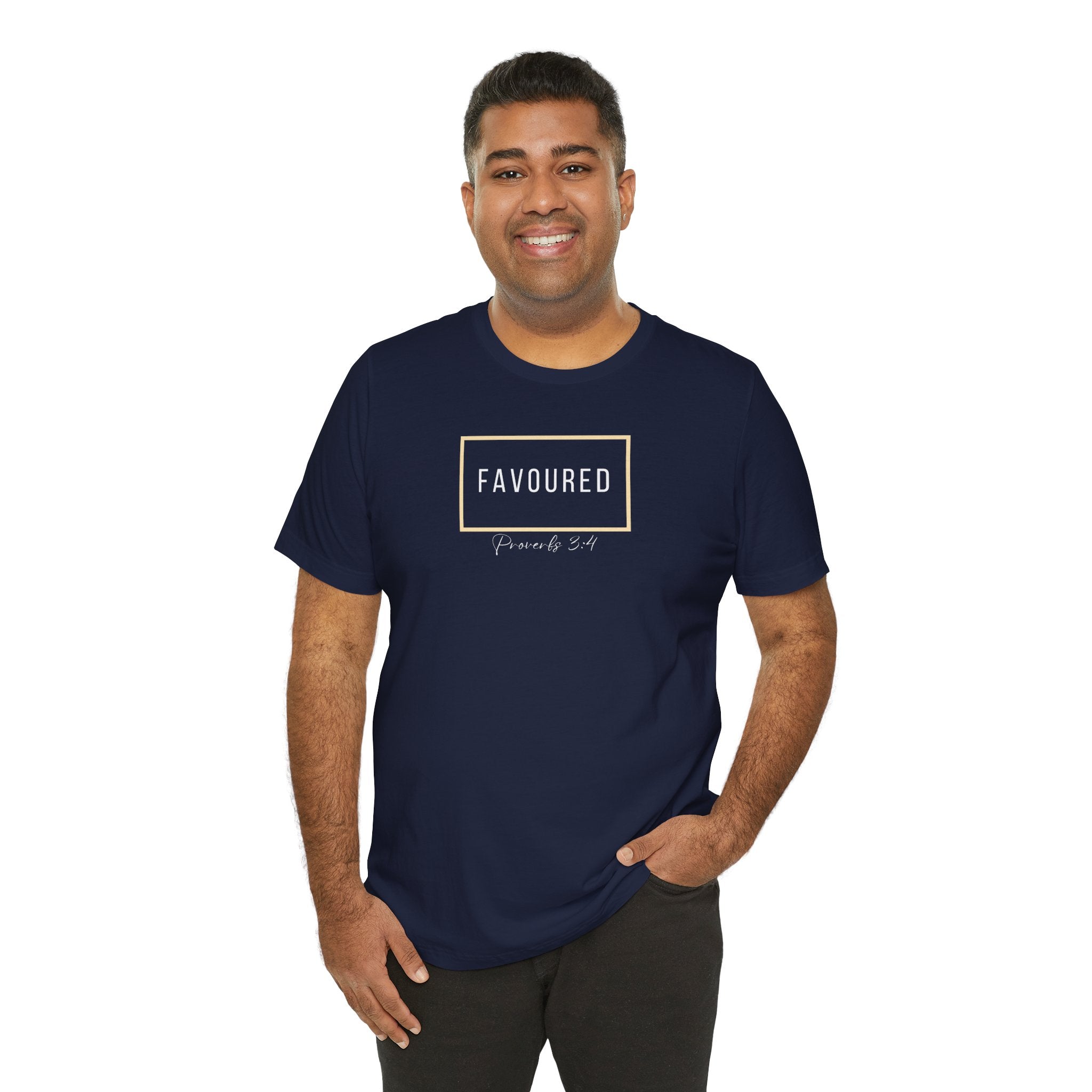 Favoured Christian T-Shirt – Proverbs 3:4 Scripture Tee | Faith-Based Unisex Shirt