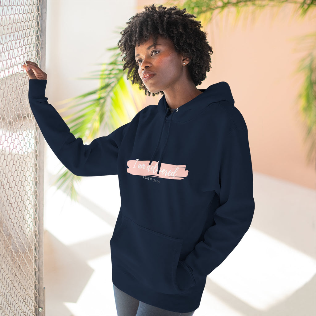 I Am Delivered Christian Hoodie — Psalm 34:4 Faith Hoodie | Inspirational Scripture Pullover | Unisex Christian Apparel