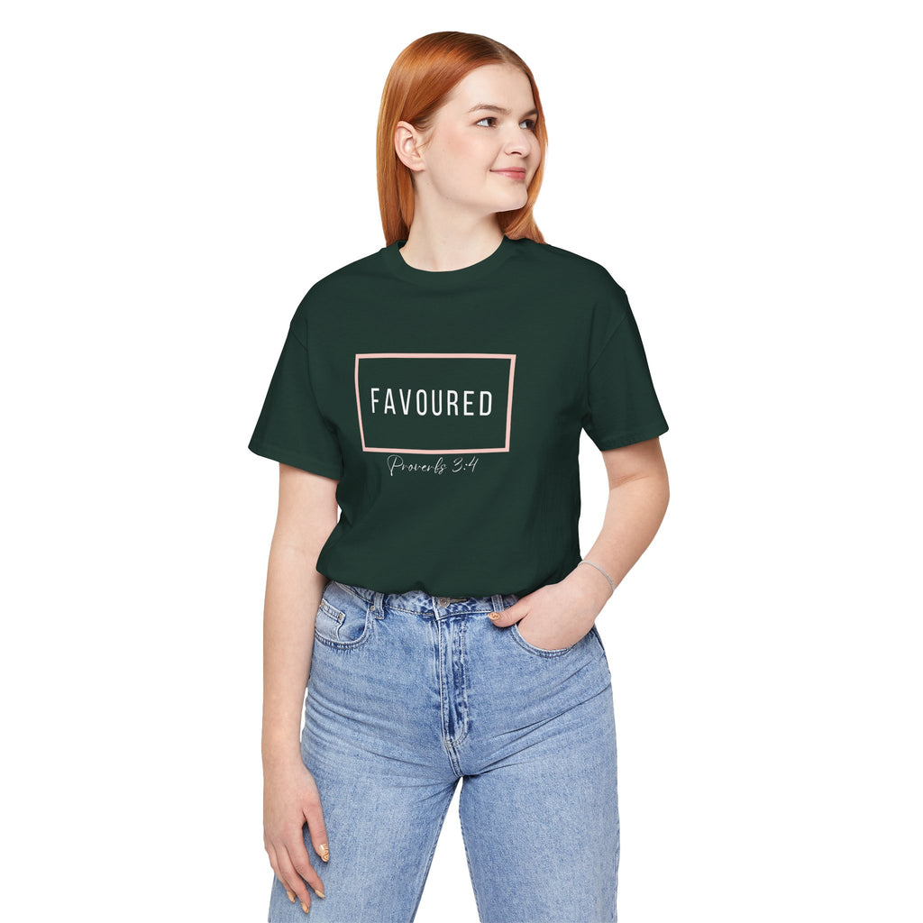 Favoured Christian T-Shirt – Proverbs 3:4 Scripture Tee | Faith-Based Unisex Shirt