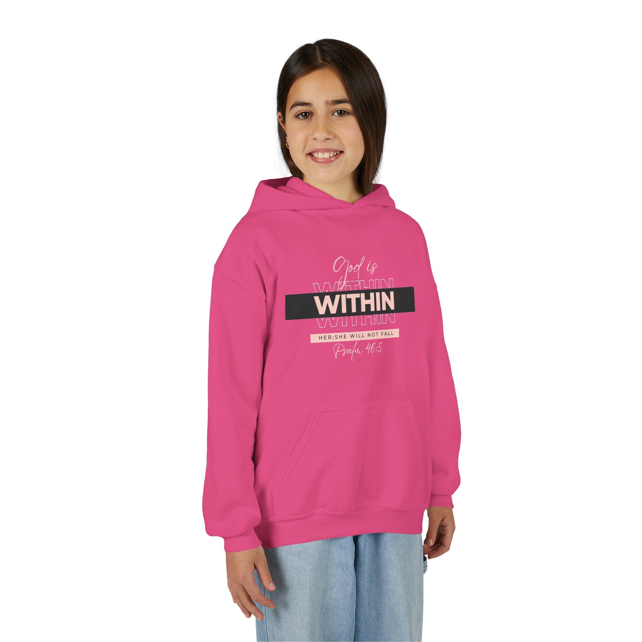 God Is Within Her Youth Hoodie — Psalm 46:5 Christian Hoodie for Girls | Inspirational Faith-Based Kids Pullover