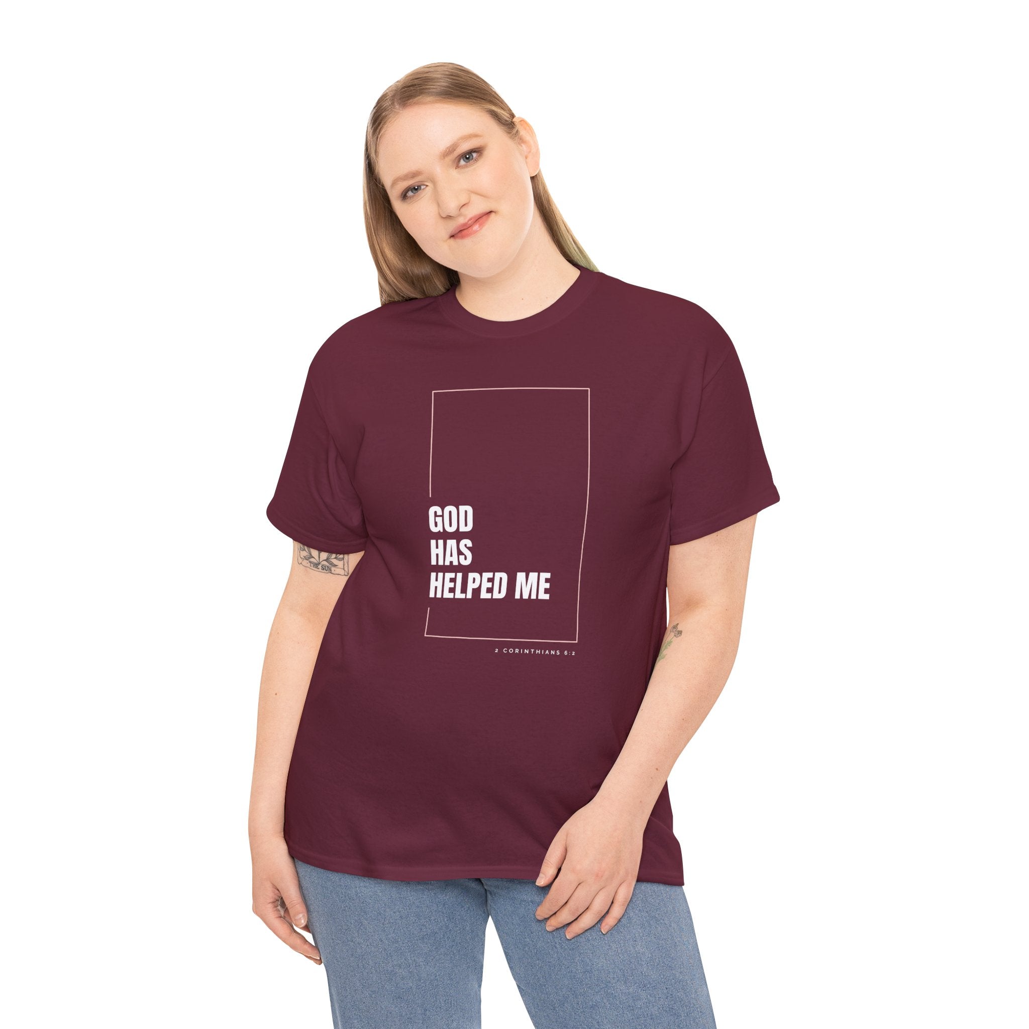 God Has Helped Me Christian T-Shirt – 2 Corinthians 6:2 Faith Tee | Unisex Heavy Cotton Shirt