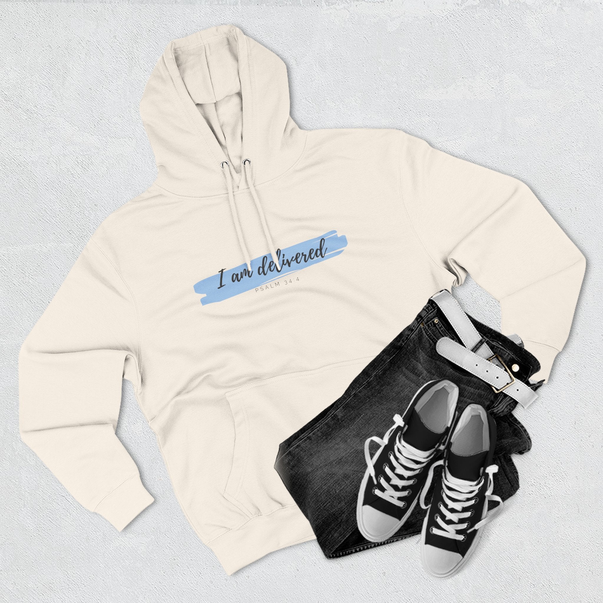 I Am Delivered Christian Hoodie — Psalm 34:4 Faith Hoodie | Inspirational Scripture Pullover | Unisex Christian Apparel