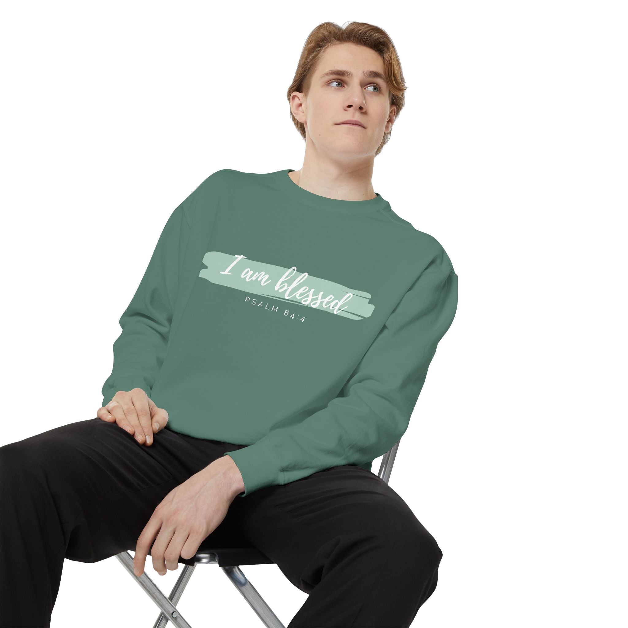 I Am Blessed Sweatshirt – Psalm 84:4 Christian Inspirational Crewneck (Garment-Dyed)
