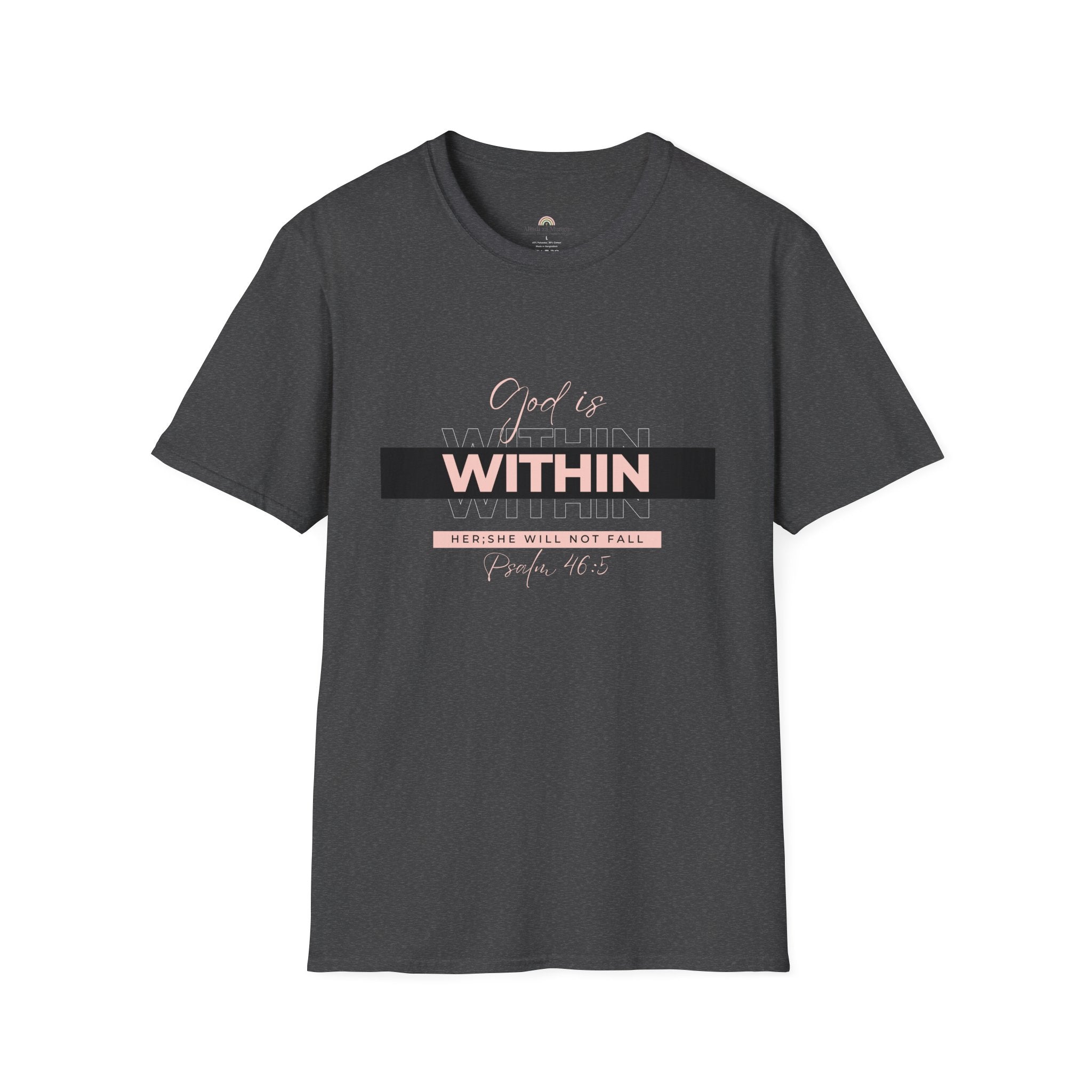 Christian T-Shirt – God Is Within Her (Psalm 46:5) – Inspirational Bible Verse Tee, Faith Apparel for Women