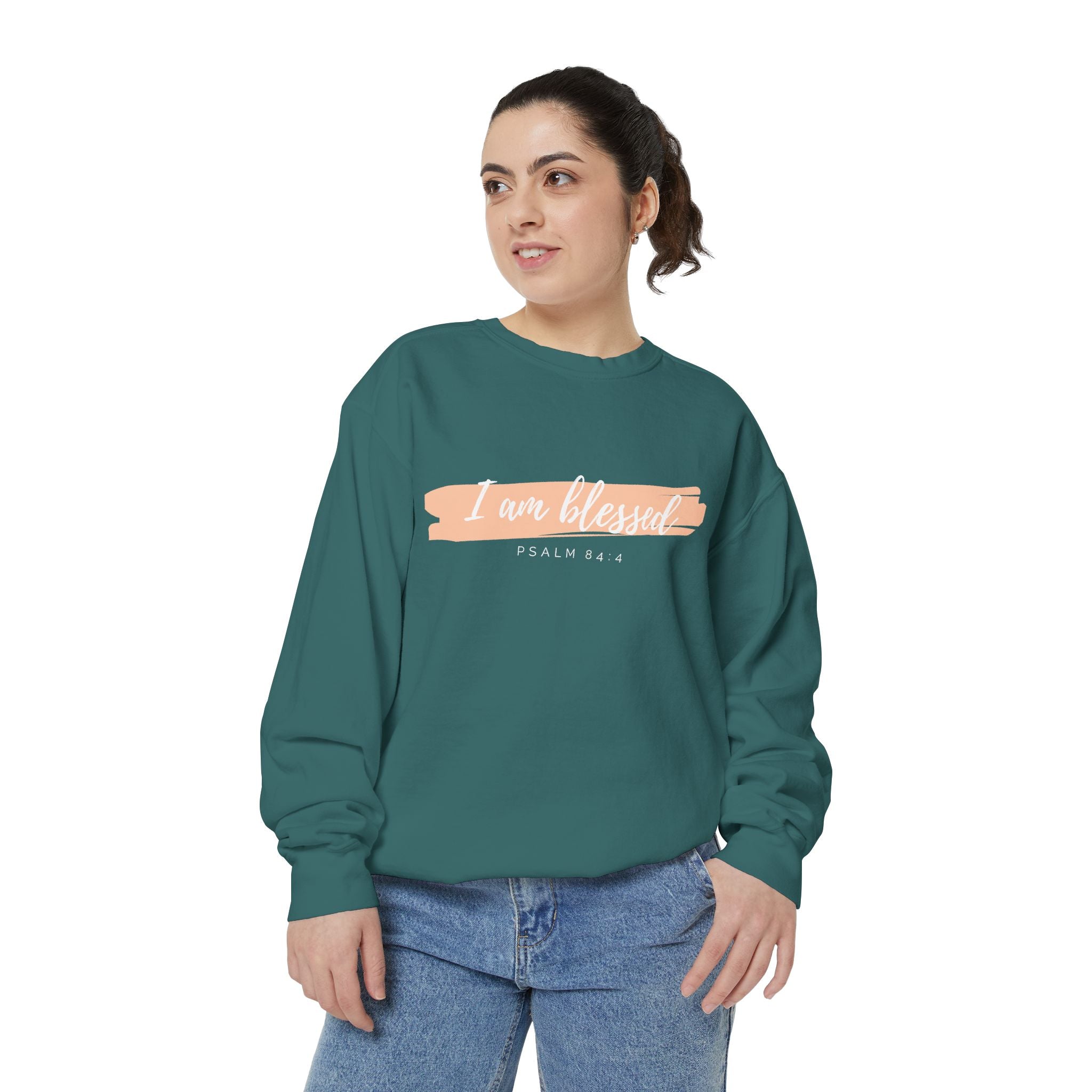 I Am Blessed Sweatshirt – Psalm 84:4 Christian Inspirational Crewneck (Garment-Dyed)