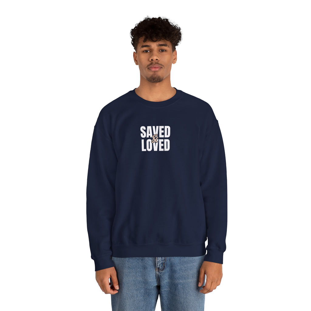 Saved & Loved Crewneck Sweatshirt — Psalm 91:16 Christian Faith Sweatshirt