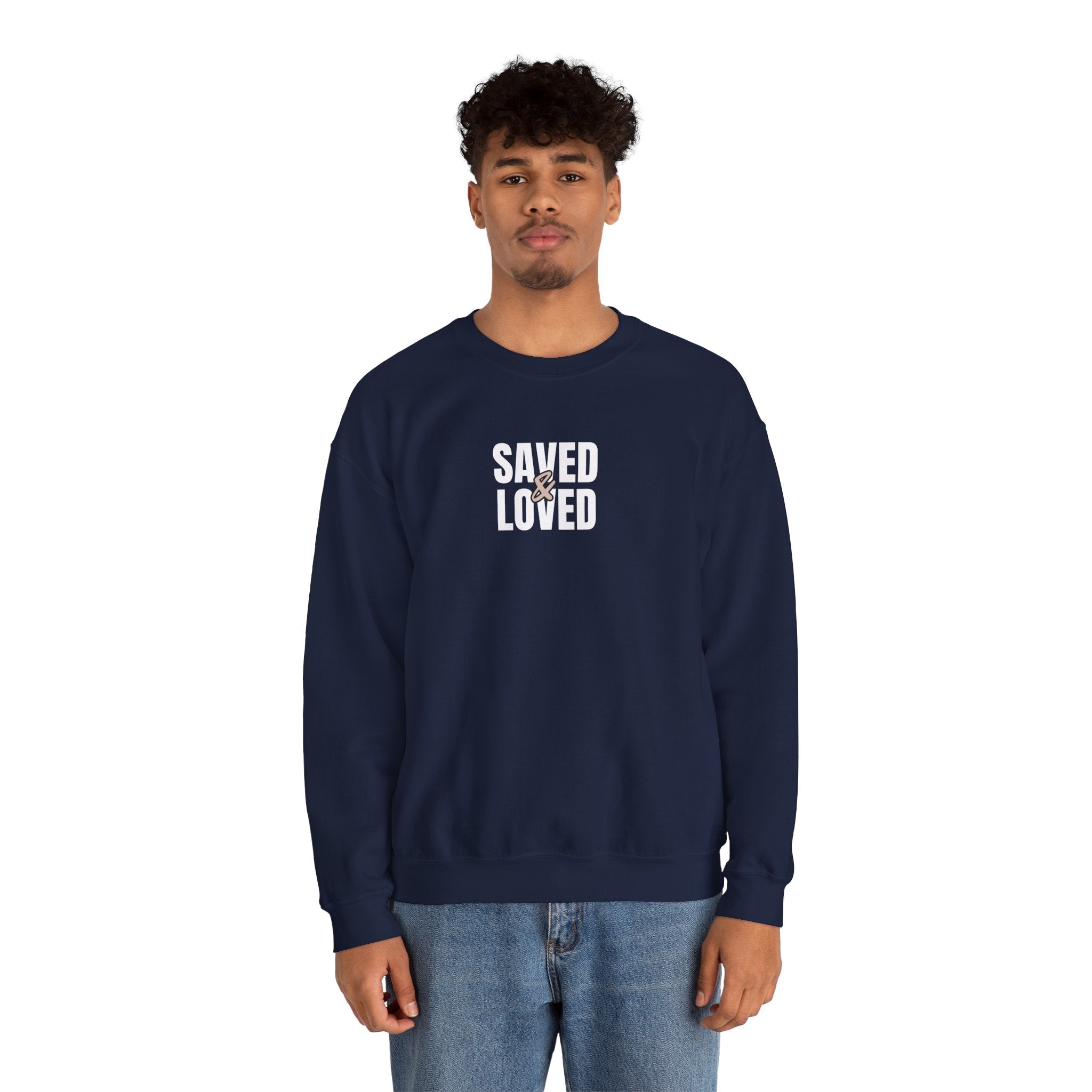 Saved & Loved Crewneck Sweatshirt — Psalm 91:16 Christian Faith Sweatshirt