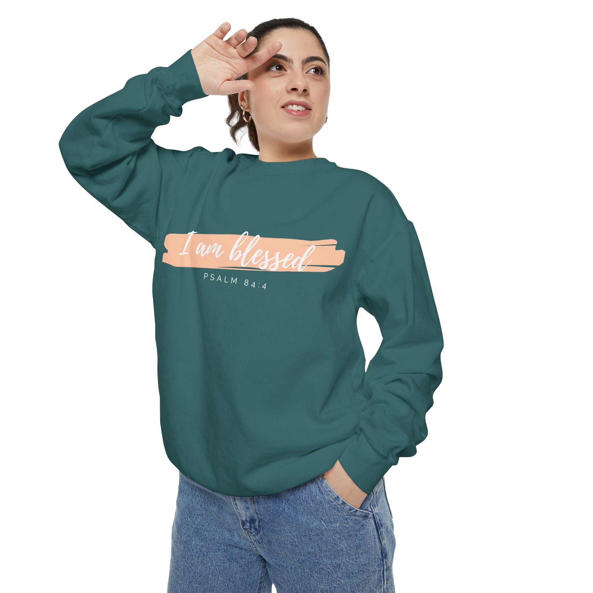 I Am Blessed Sweatshirt – Psalm 84:4 Christian Inspirational Crewneck (Garment-Dyed)