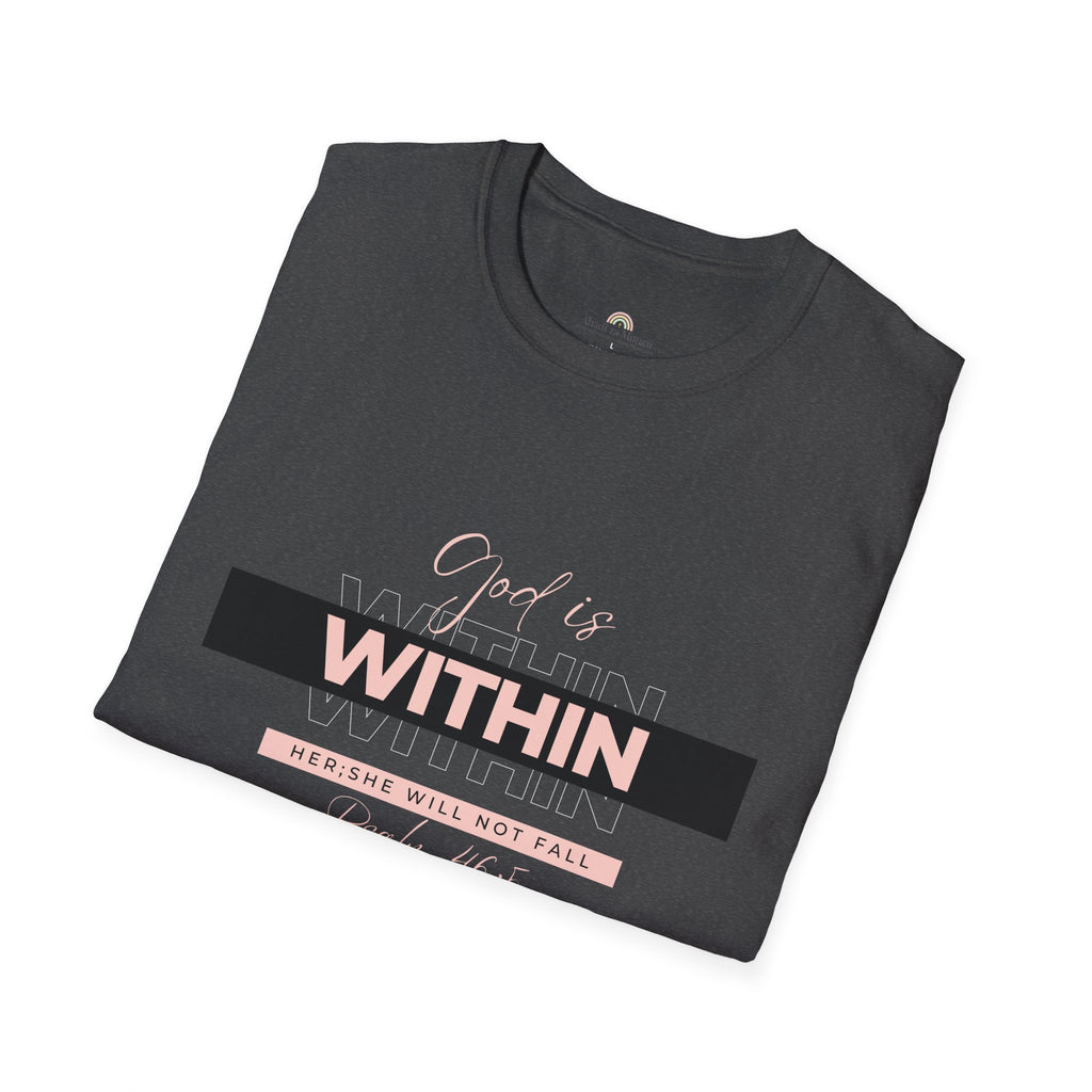 Christian T-Shirt – God Is Within Her (Psalm 46:5) – Inspirational Bible Verse Tee, Faith Apparel for Women