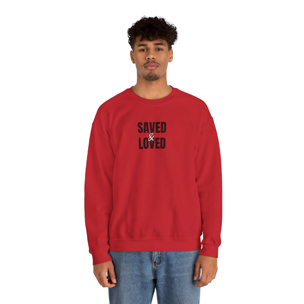 Saved & Loved Crewneck Sweatshirt — Psalm 91:16 Christian Faith Sweatshirt