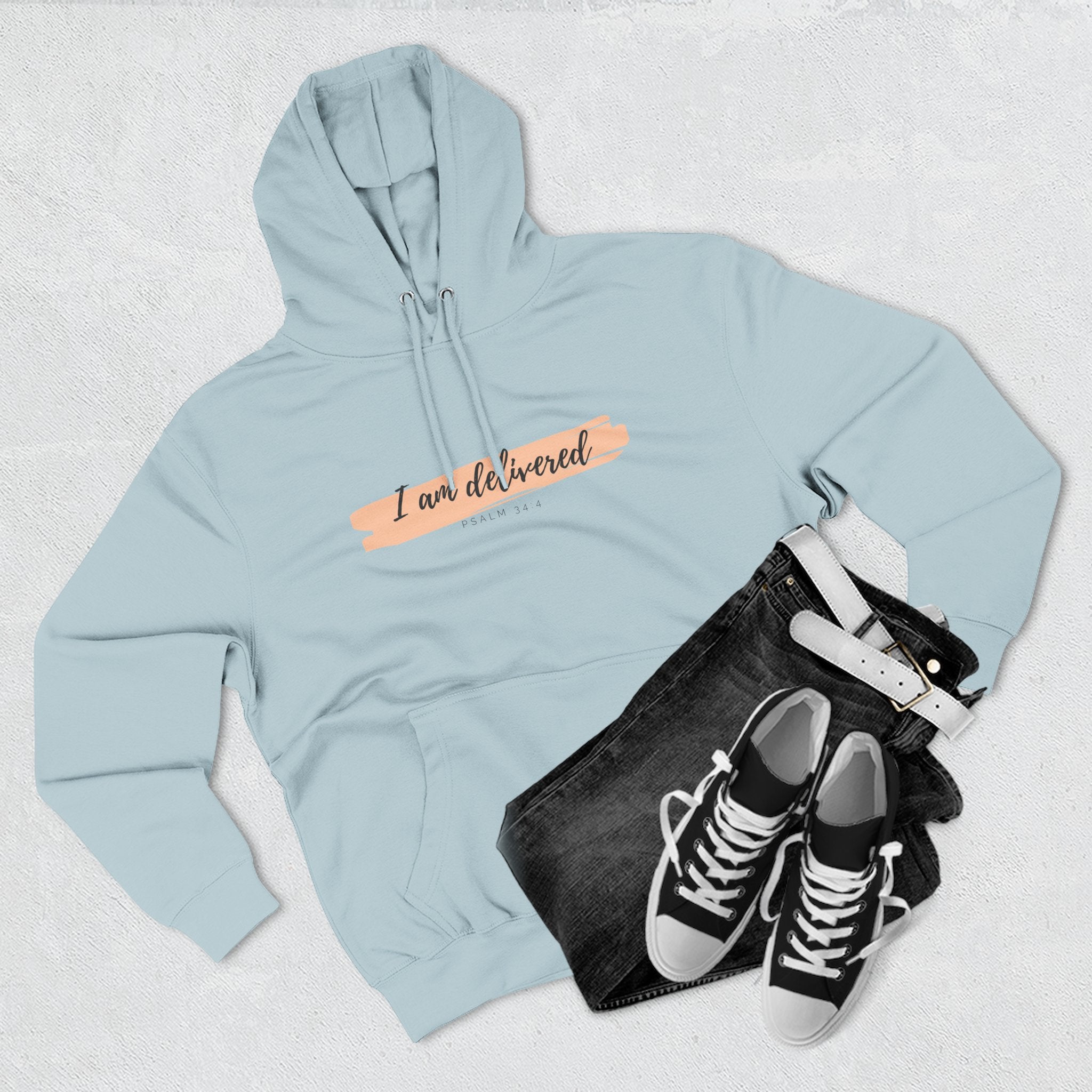I Am Delivered Christian Hoodie — Psalm 34:4 Faith Hoodie | Inspirational Scripture Pullover | Unisex Christian Apparel