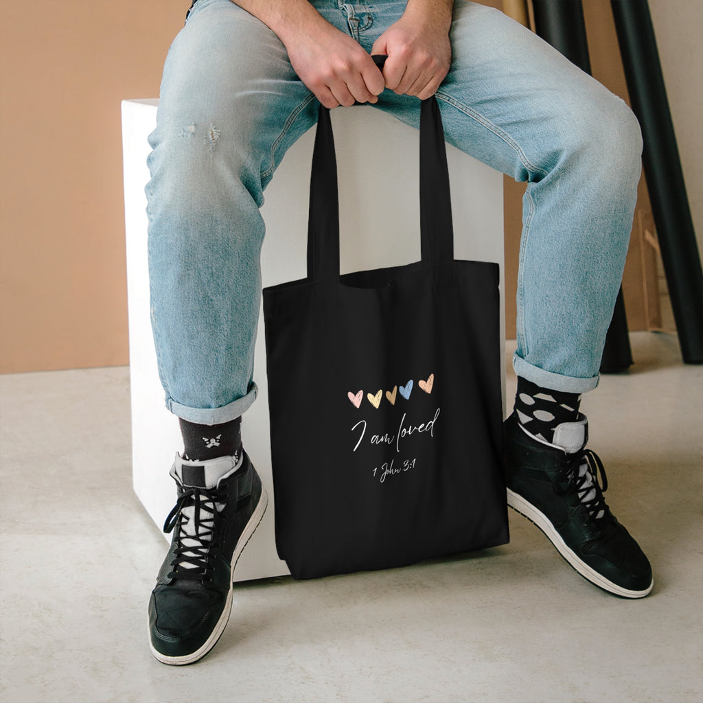 I Am Loved Tote Bag – 1 John 3:1 Christian Cotton Scripture Tote