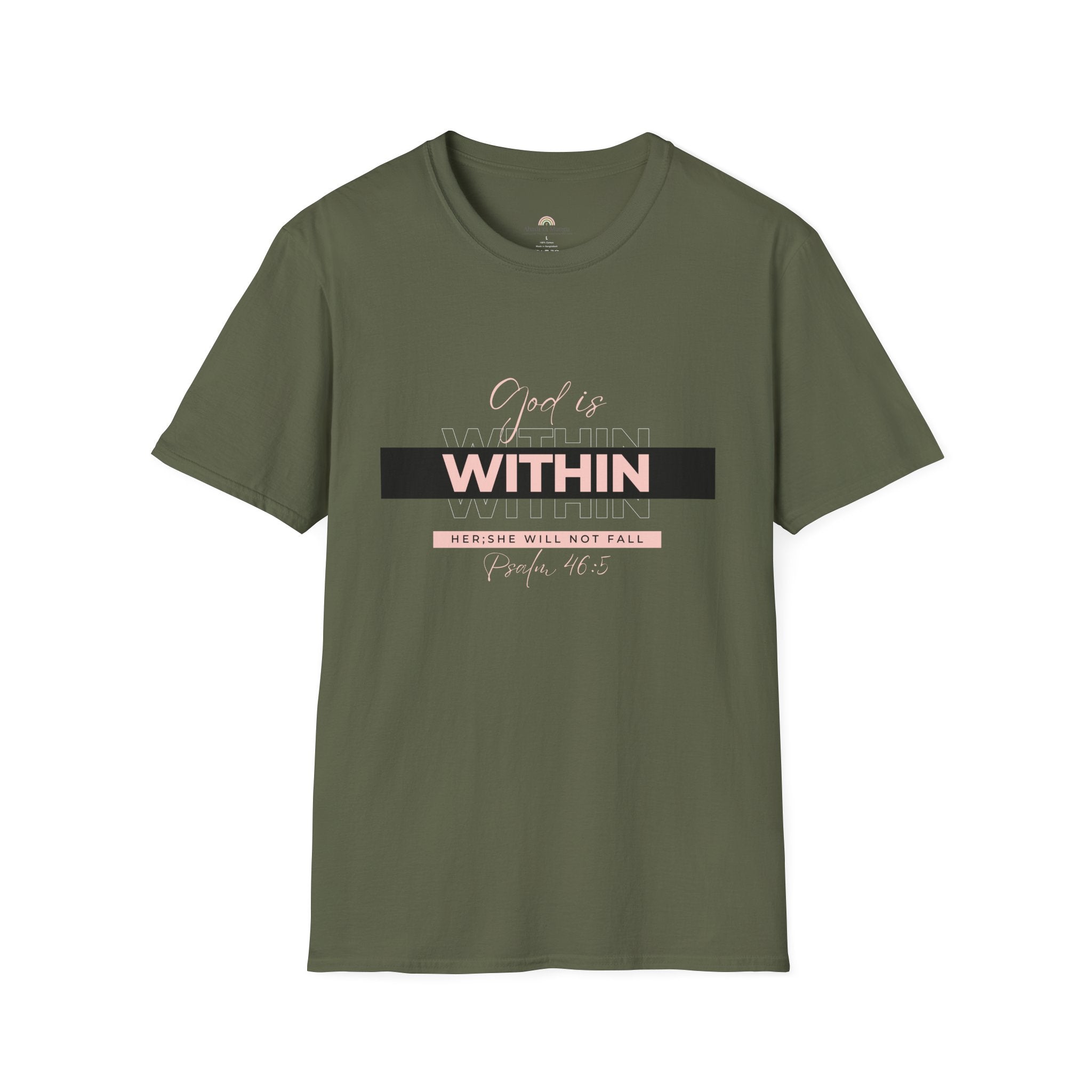 Christian T-Shirt – God Is Within Her (Psalm 46:5) – Inspirational Bible Verse Tee, Faith Apparel for Women