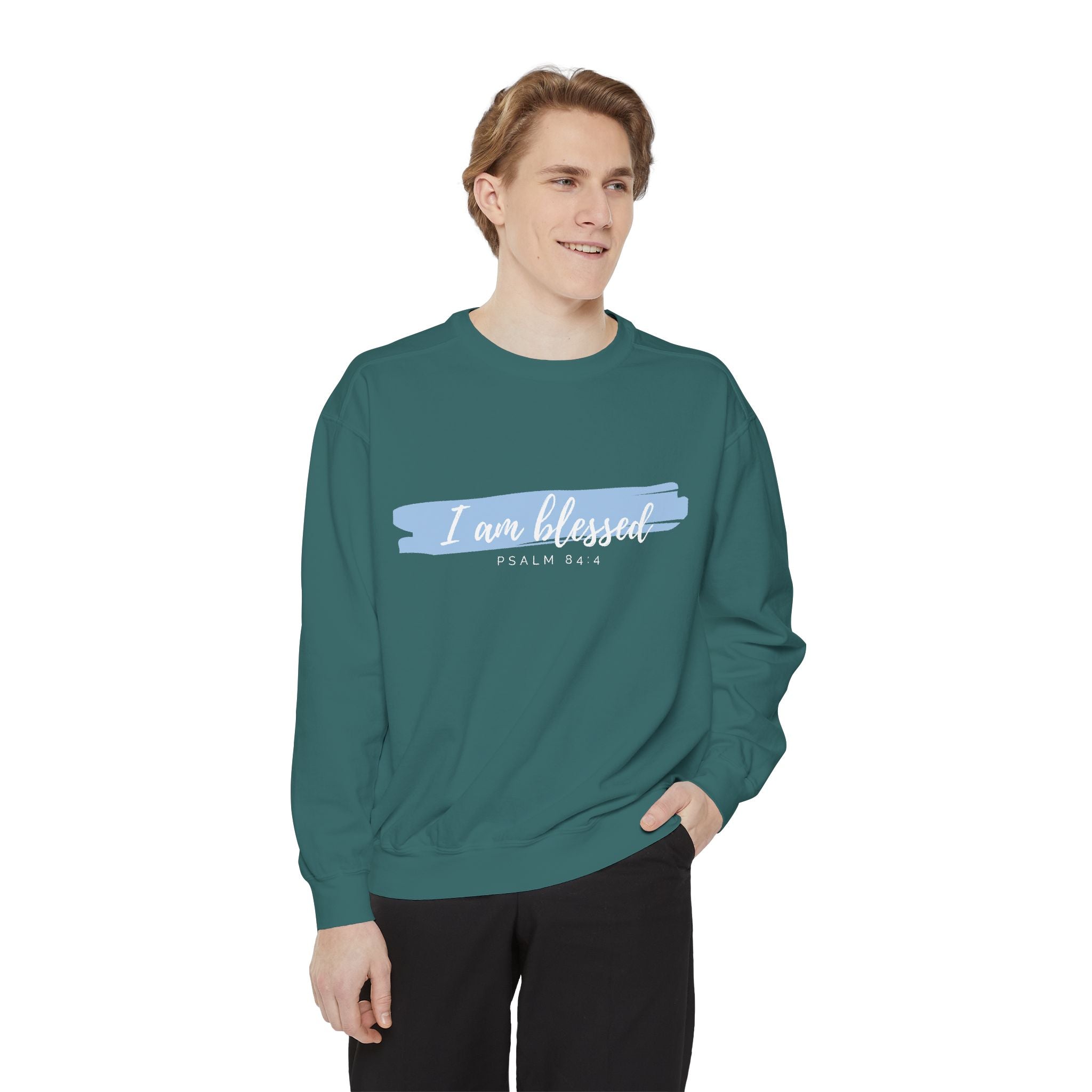 I Am Blessed Sweatshirt – Psalm 84:4 Christian Inspirational Crewneck (Garment-Dyed)