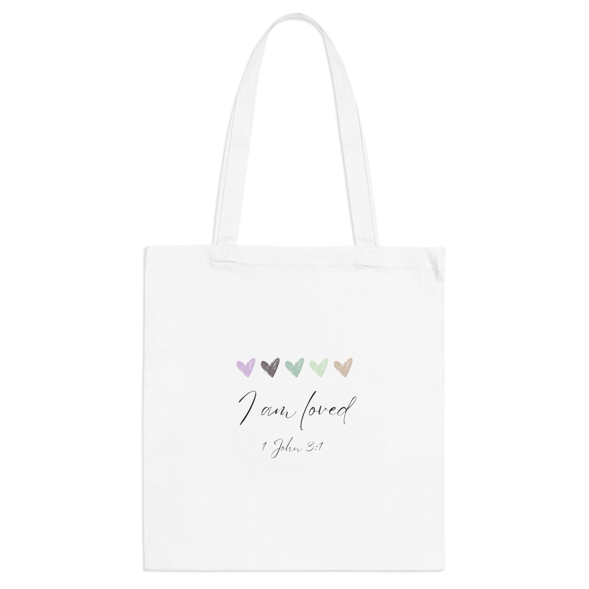I Am Loved Tote Bag – 1 John 3:1 Scripture Cotton Tote | Christian Inspirational Canvas Bag