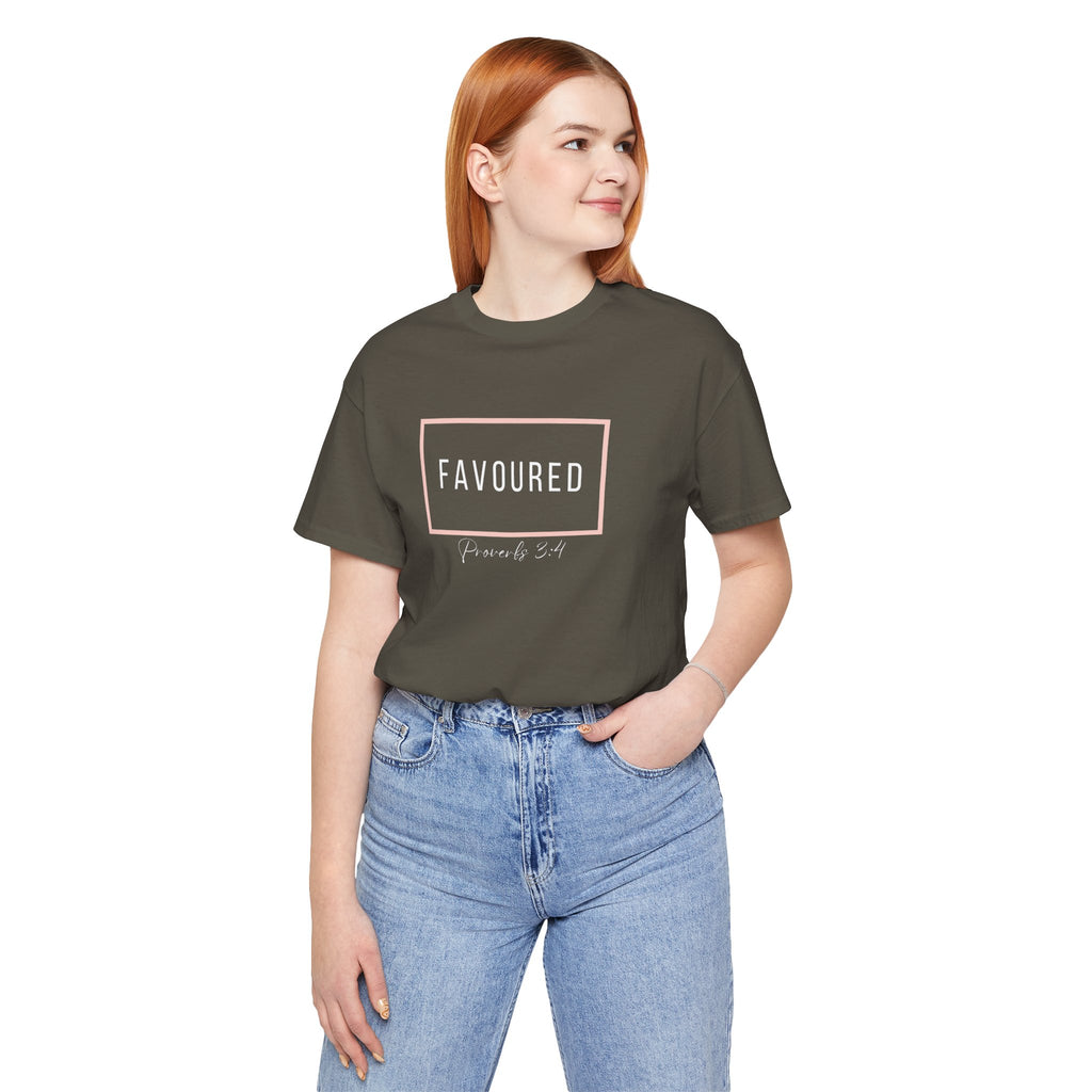 Favoured Christian T-Shirt – Proverbs 3:4 Scripture Tee | Faith-Based Unisex Shirt