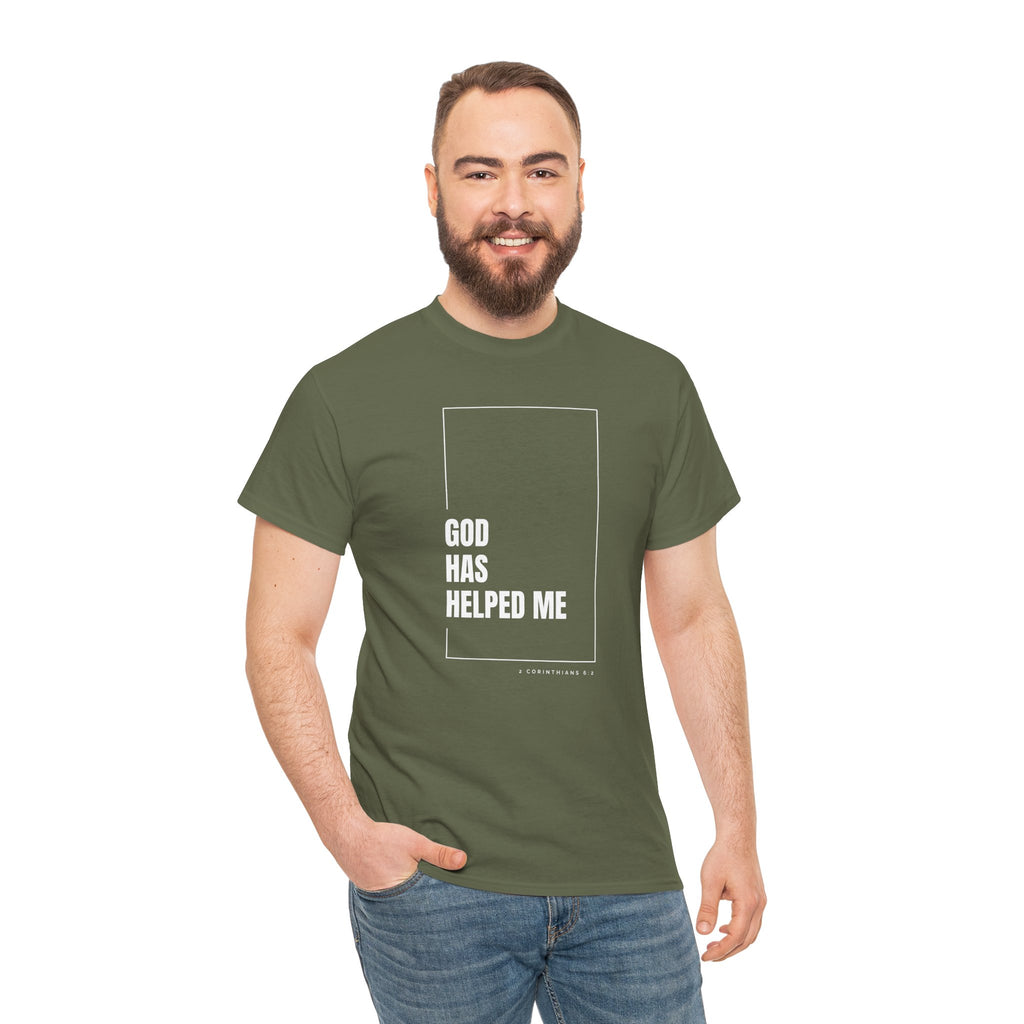 God Has Helped Me Christian T-Shirt – 2 Corinthians 6:2 Faith Tee | Unisex Heavy Cotton Shirt