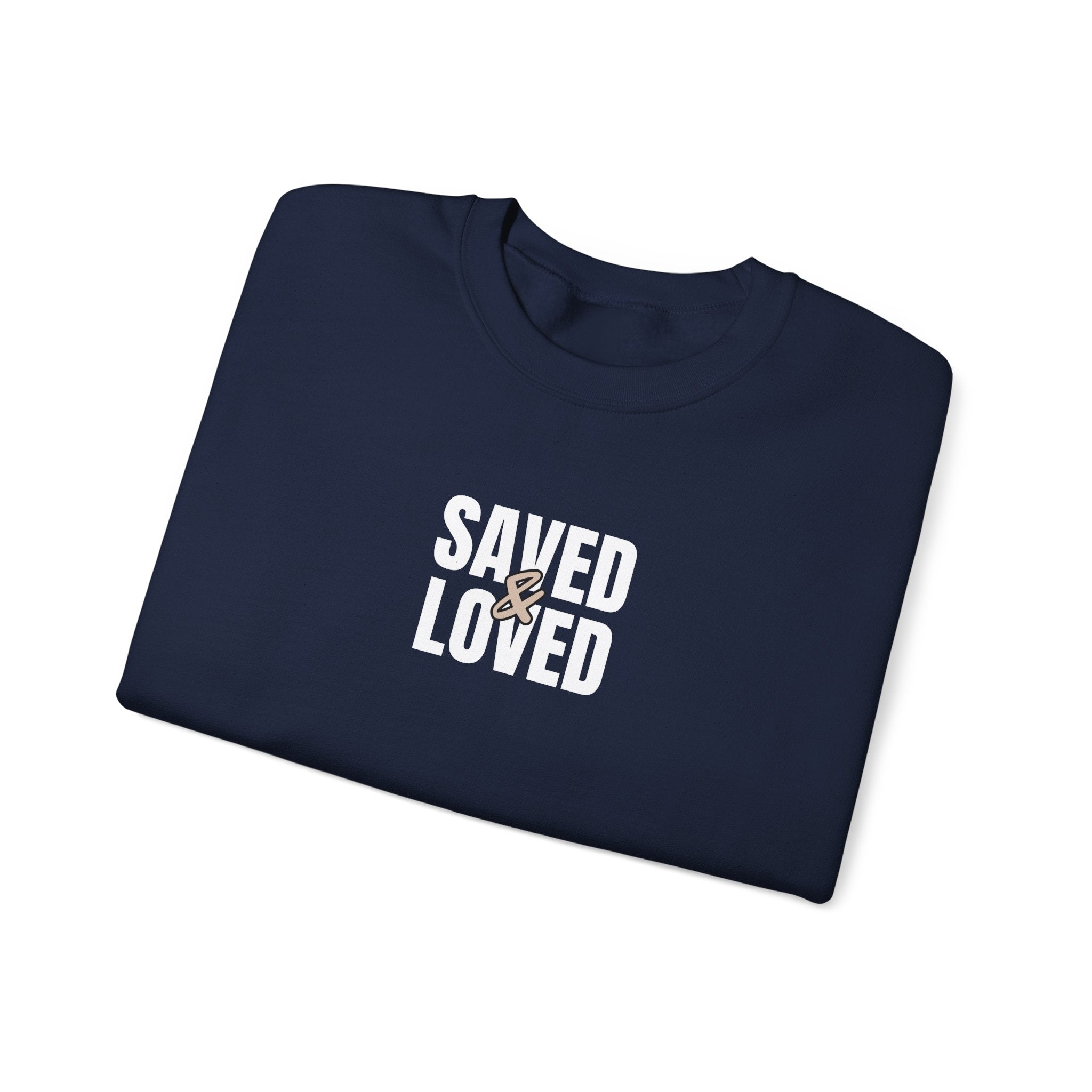 Saved & Loved Crewneck Sweatshirt — Psalm 91:16 Christian Faith Sweatshirt