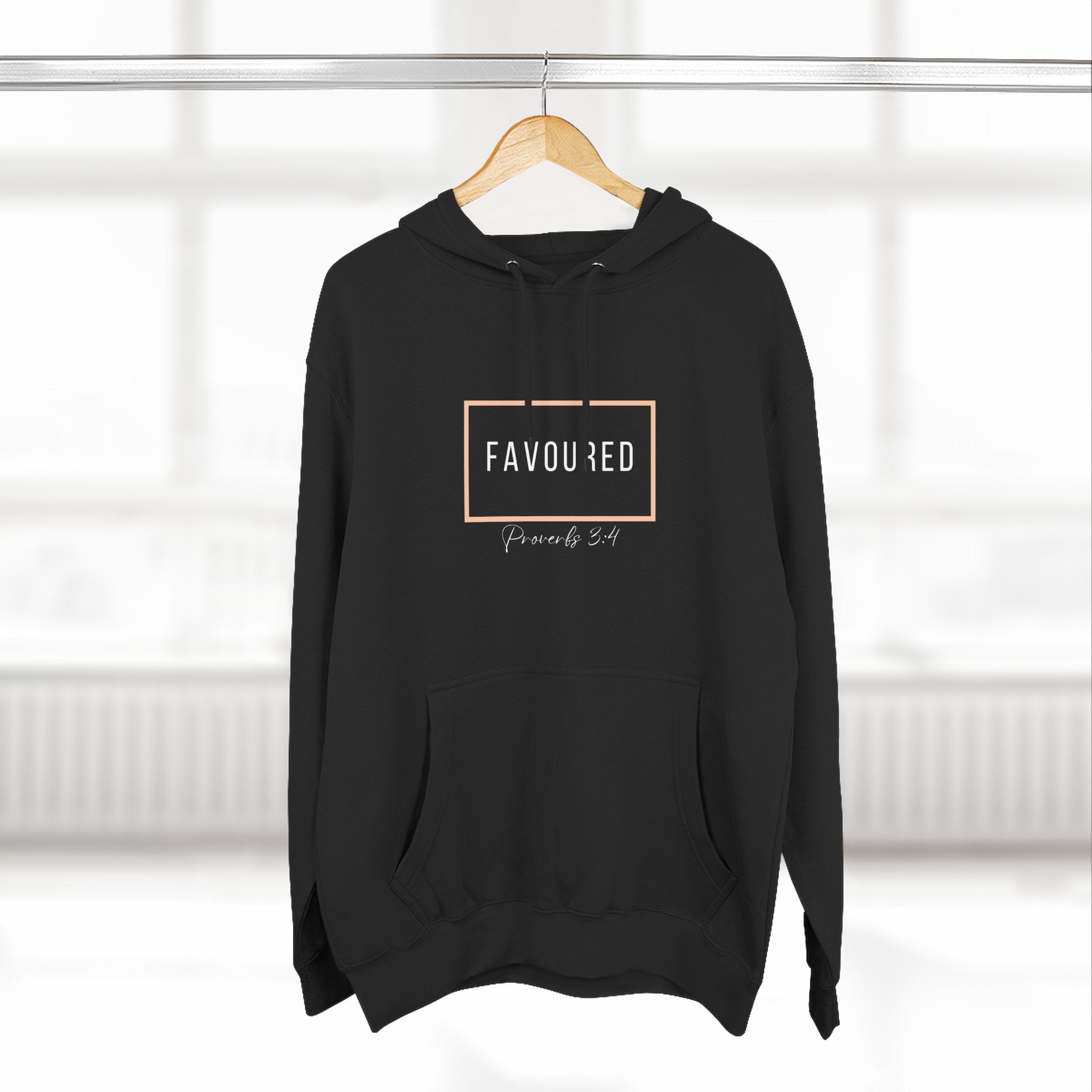 Favoured Christian Hoodie – Proverbs 3:4 Scripture Minimalist Hoodie | Faith-Based Unisex Fleece Pullover