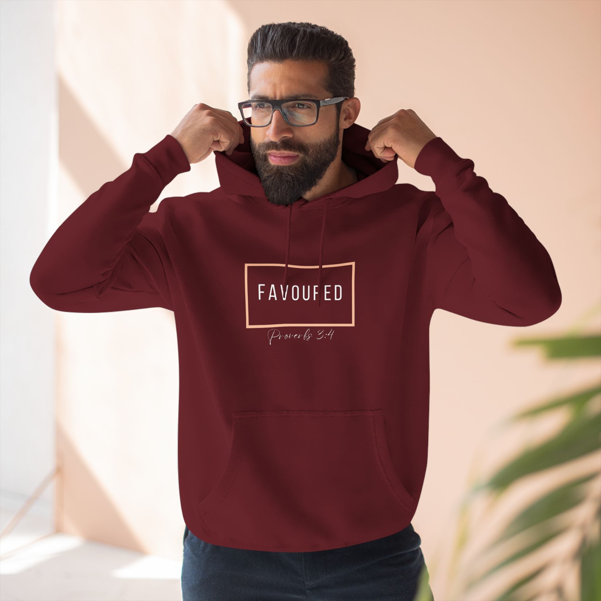 Favoured Christian Hoodie – Proverbs 3:4 Scripture Minimalist Hoodie | Faith-Based Unisex Fleece Pullover