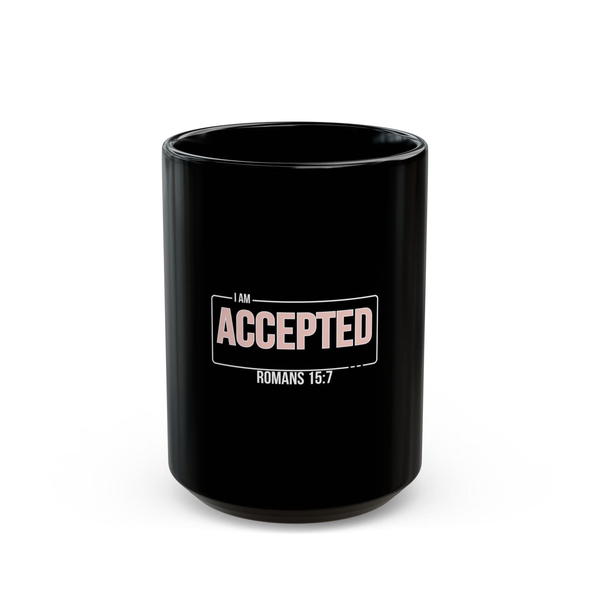 “I Am Accepted” Christian Ceramic Mug – Romans 15:7 Scripture Coffee Cup (11oz & 15oz) – Faith-Inspired Gift