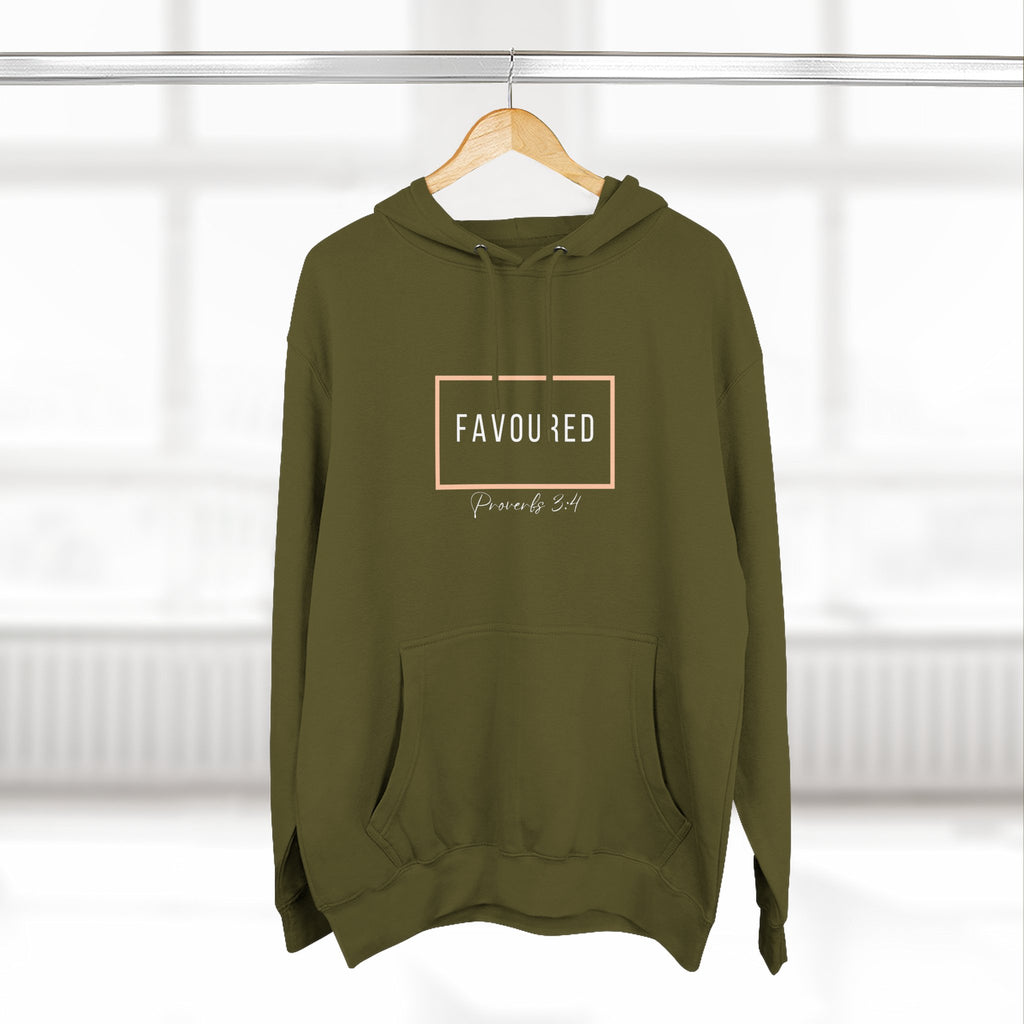 Favoured Christian Hoodie – Proverbs 3:4 Scripture Minimalist Hoodie | Faith-Based Unisex Fleece Pullover