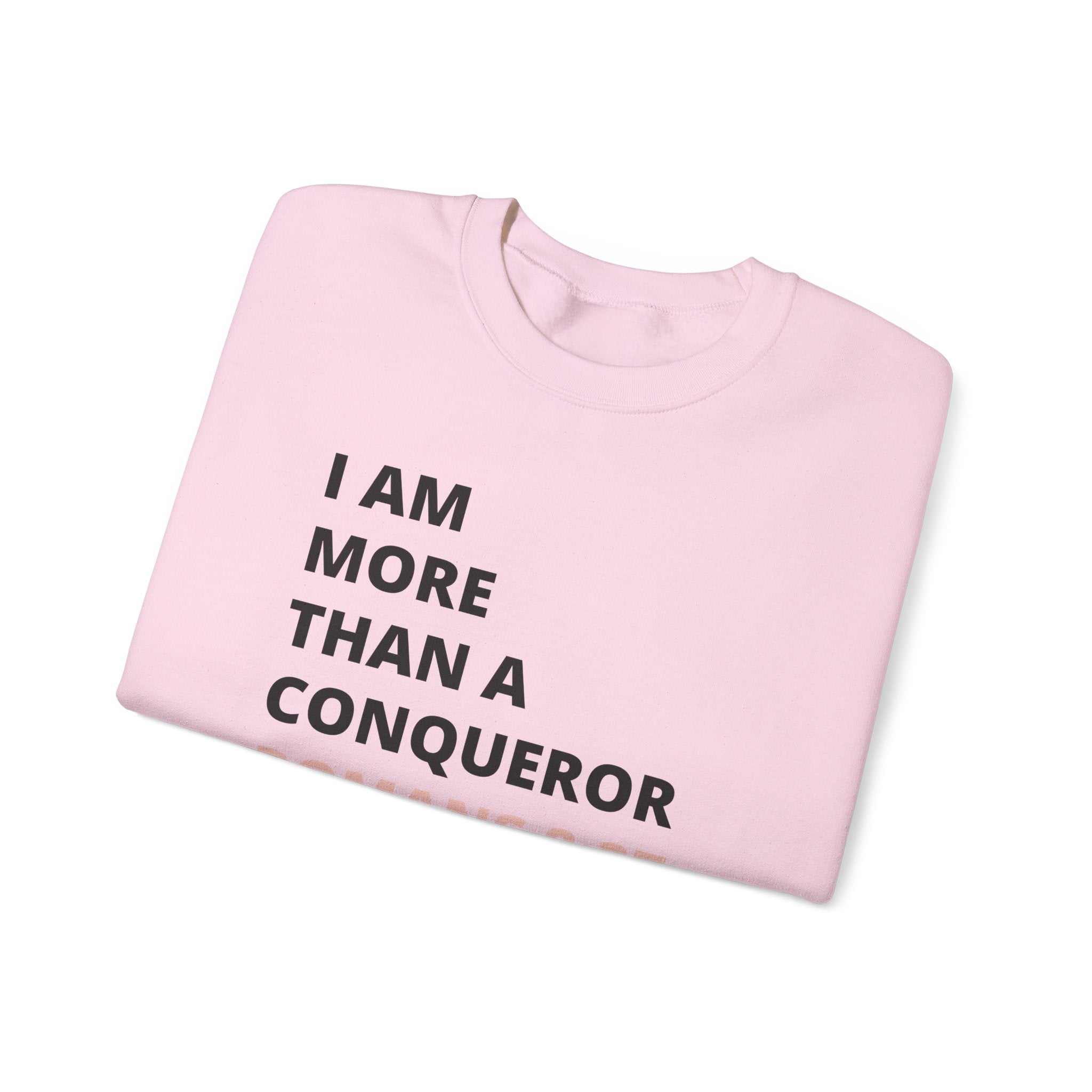 I Am More Than a Conqueror Sweatshirt — Romans 8:37 Christian Crewneck | Faith-Based Unisex Pullover | Inspirational Scripture Sweatshirt
