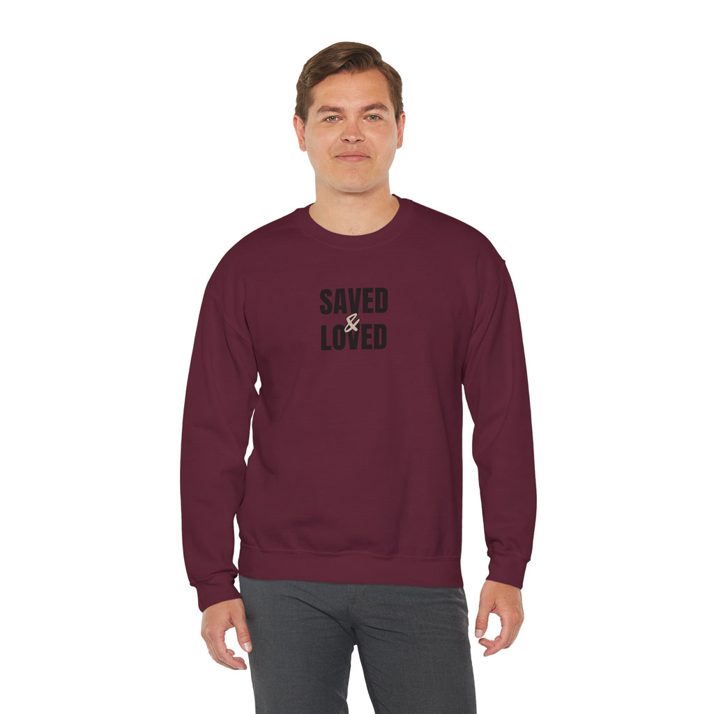 Saved & Loved Crewneck Sweatshirt — Psalm 91:16 Christian Faith Sweatshirt