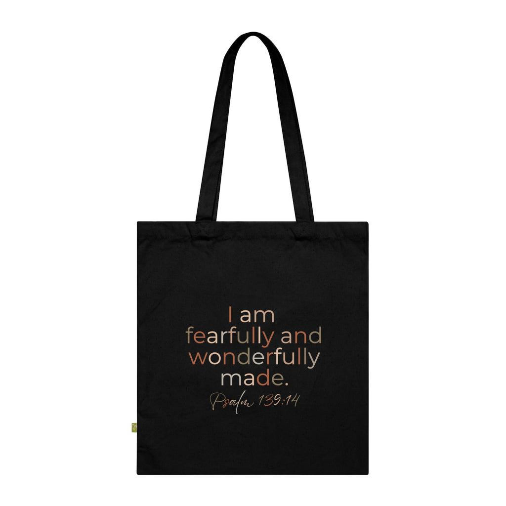 Fearfully & Wonderfully Made Organic Cotton Tote — Psalm 139:14 Scripture Bag | Christian Eco-Friendly Canvas Tote