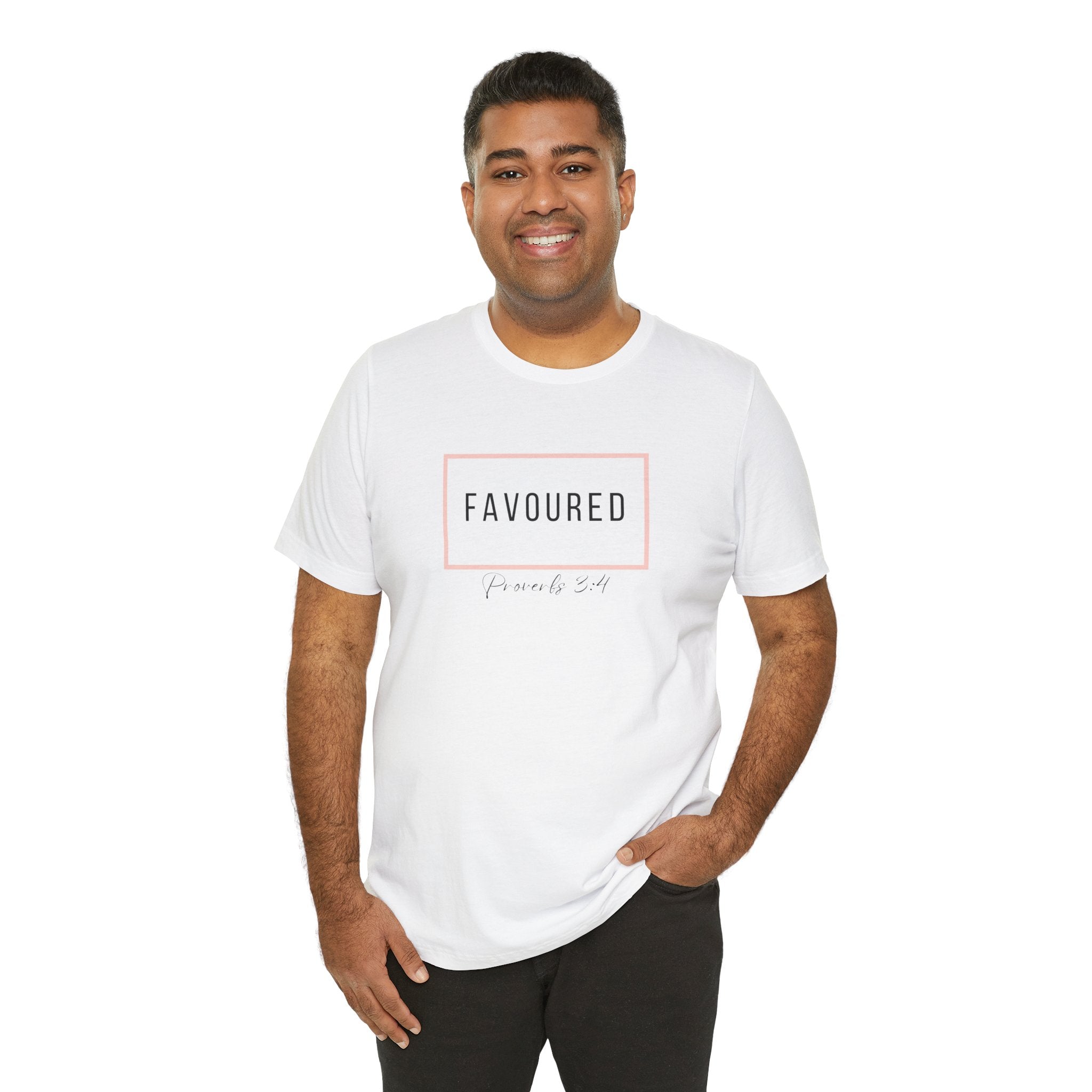 Favoured Christian T-Shirt – Proverbs 3:4 Scripture Tee | Faith-Based Unisex Shirt