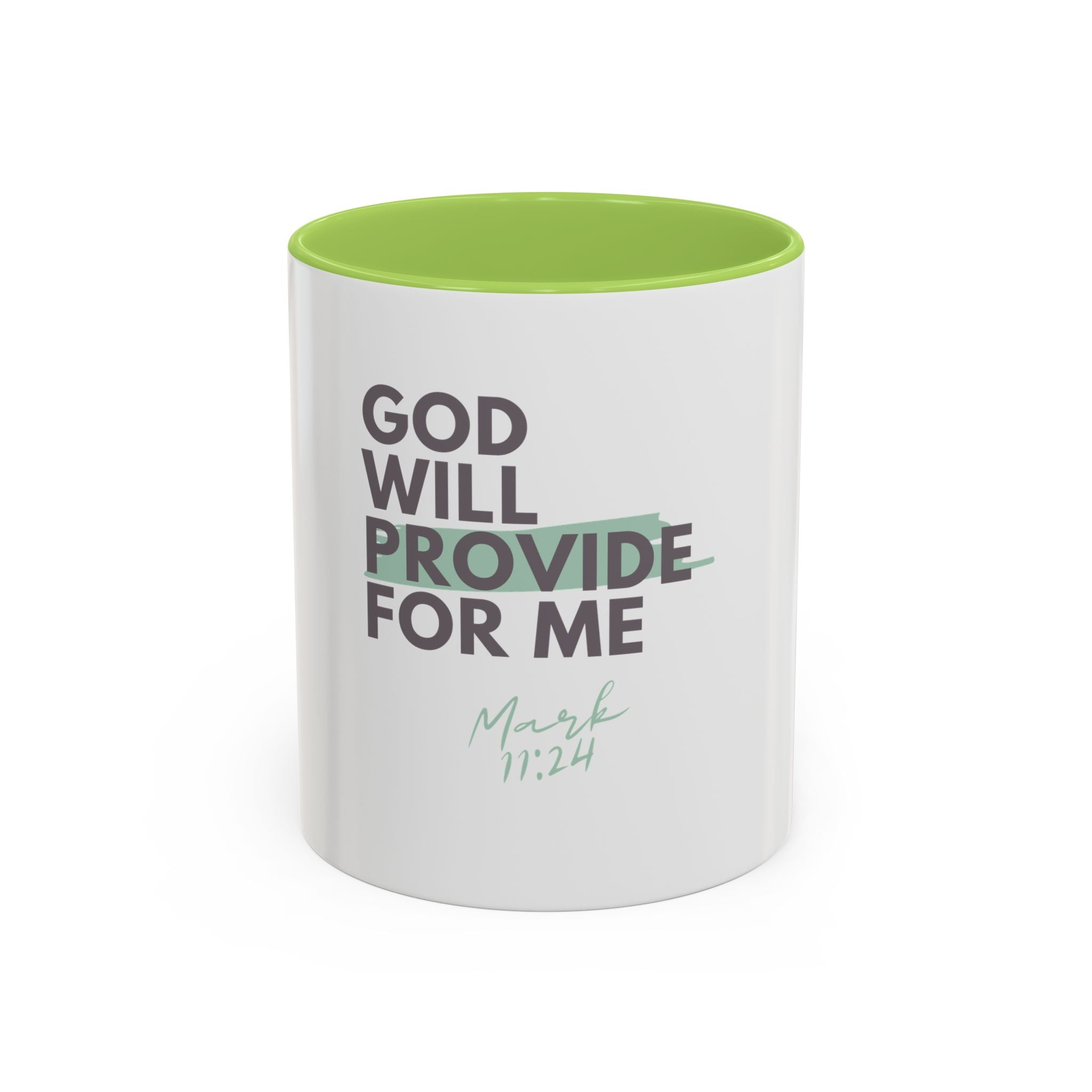 God Will Provide for Me Accent Coffee Mug — Mark 11:24 Christian Scripture Mug (11oz)