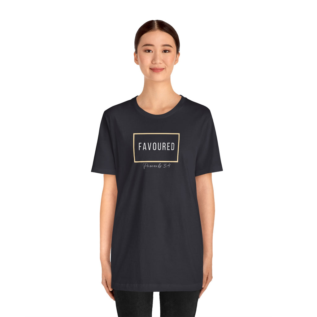 Favoured Christian T-Shirt – Proverbs 3:4 Scripture Tee | Faith-Based Unisex Shirt