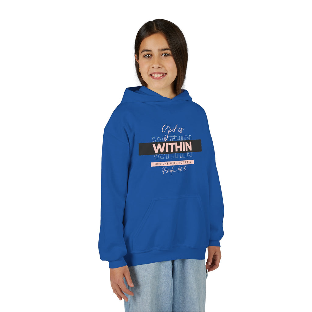 God Is Within Her Youth Hoodie — Psalm 46:5 Christian Hoodie for Girls | Inspirational Faith-Based Kids Pullover
