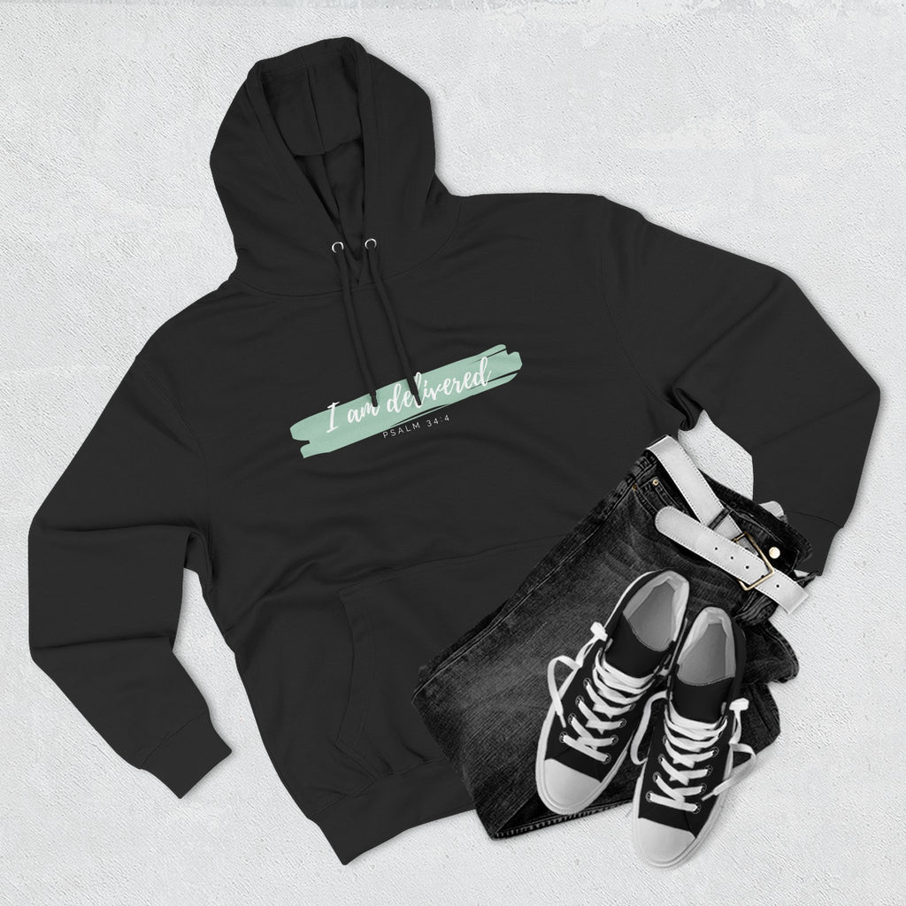 I Am Delivered Christian Hoodie — Psalm 34:4 Faith Hoodie | Inspirational Scripture Pullover | Unisex Christian Apparel