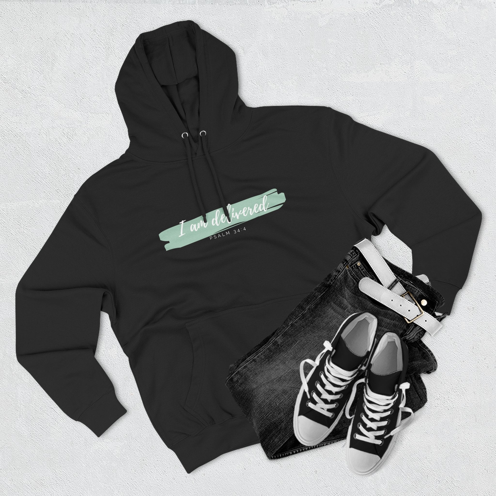 I Am Delivered Christian Hoodie — Psalm 34:4 Faith Hoodie | Inspirational Scripture Pullover | Unisex Christian Apparel