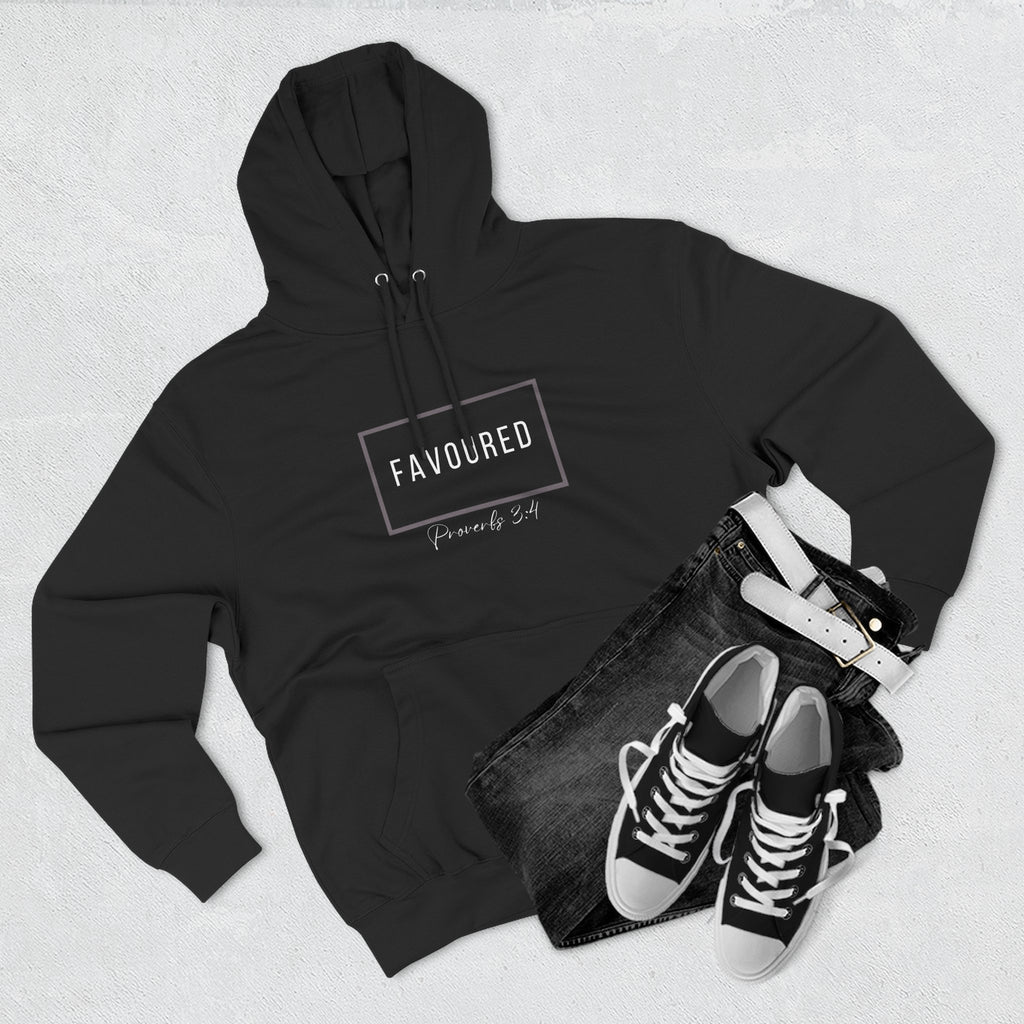 Favoured Christian Hoodie – Proverbs 3:4 Scripture Minimalist Hoodie | Faith-Based Unisex Fleece Pullover