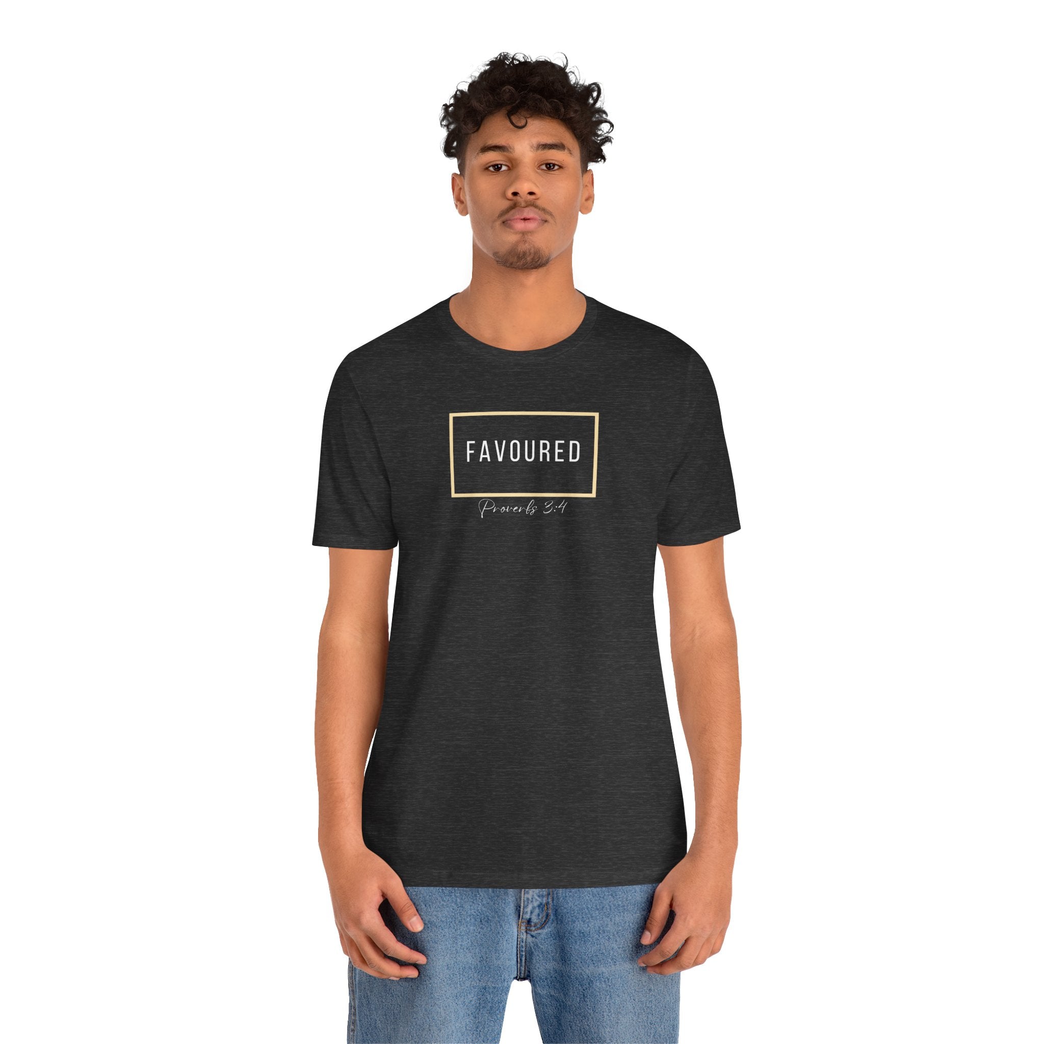Favoured Christian T-Shirt – Proverbs 3:4 Scripture Tee | Faith-Based Unisex Shirt