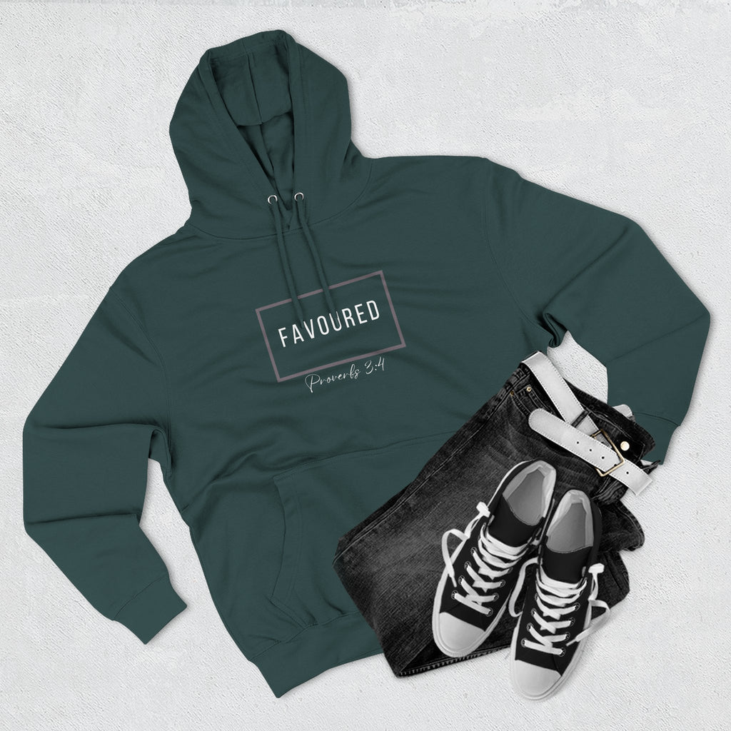 Favoured Christian Hoodie – Proverbs 3:4 Scripture Minimalist Hoodie | Faith-Based Unisex Fleece Pullover