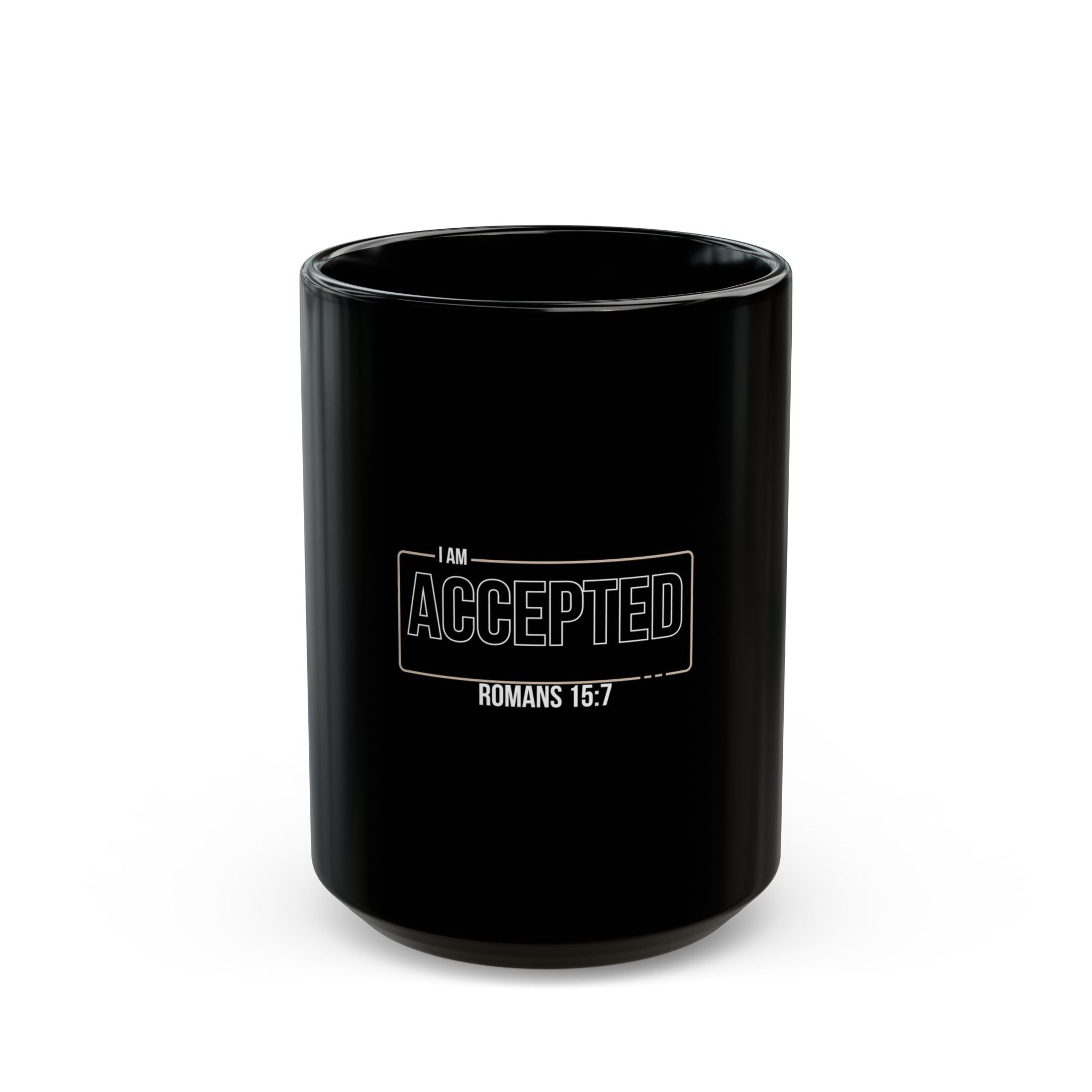 “I Am Accepted” Christian Ceramic Mug – Romans 15:7 Scripture Coffee Cup (11oz & 15oz) – Faith-Inspired Gift