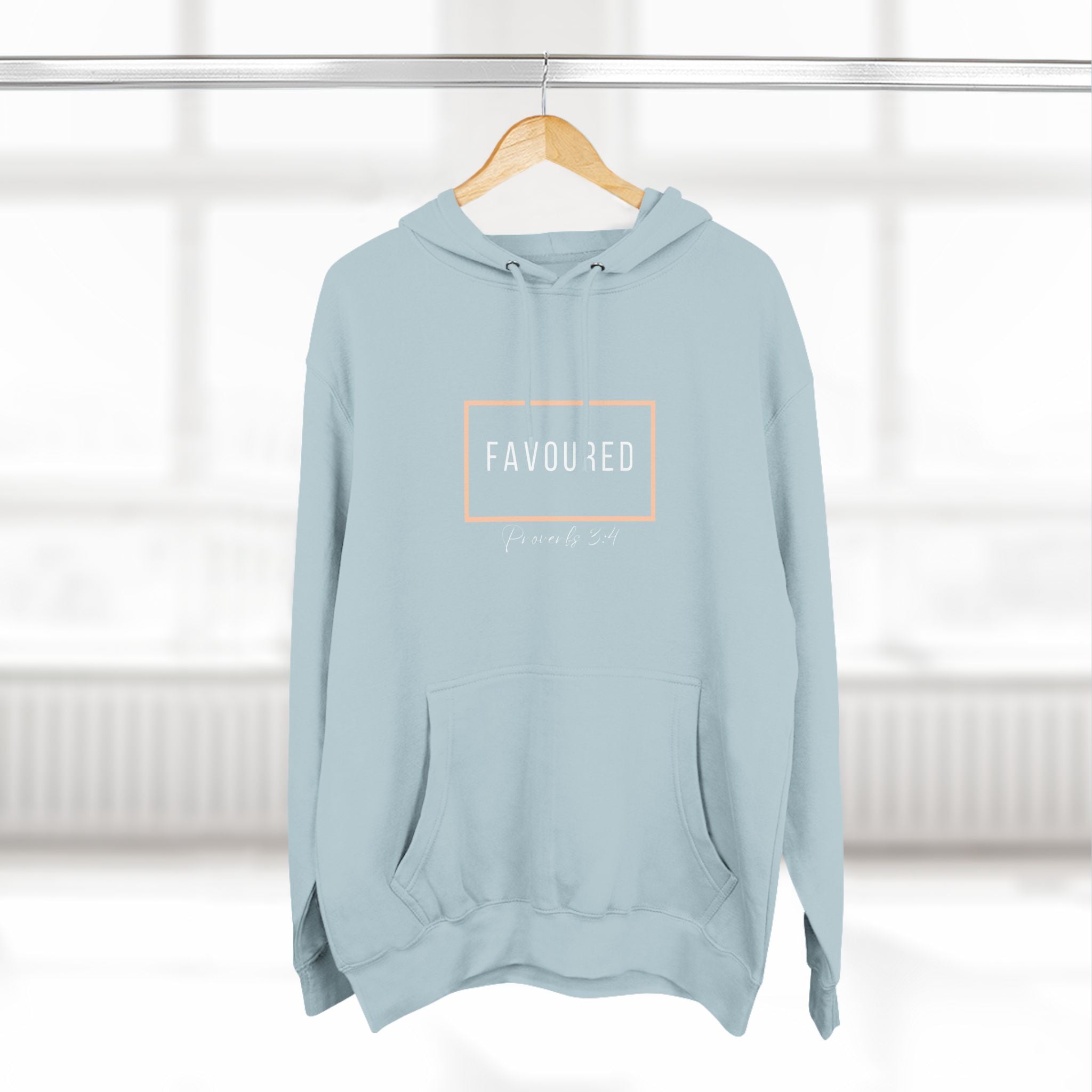 Favoured Christian Hoodie – Proverbs 3:4 Scripture Minimalist Hoodie | Faith-Based Unisex Fleece Pullover